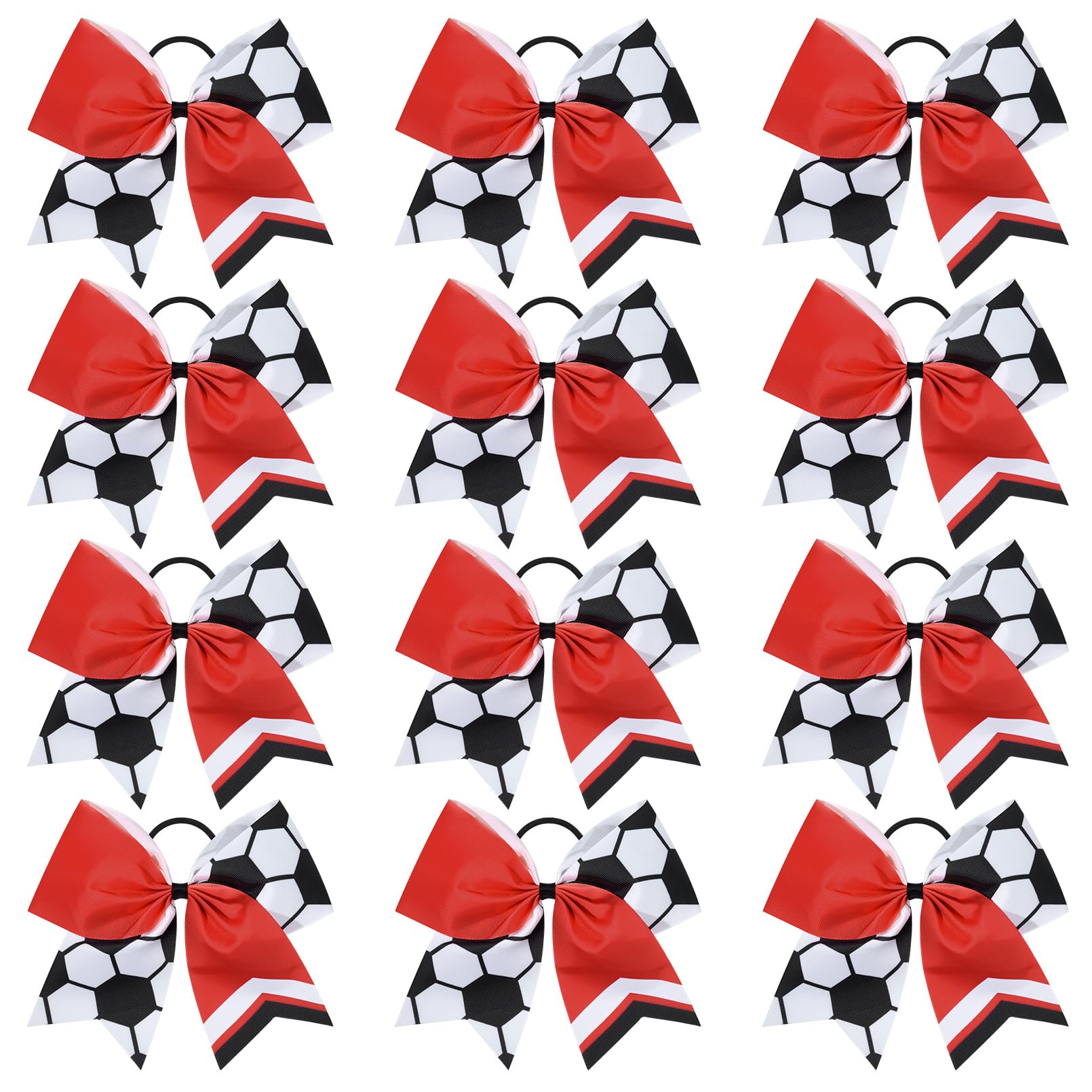 12PCS Soccer Bows 8" Soccer Cheer Bow Large Girls Hair Bows Cheerleading Bows Bulk Elastic Band Ponytail Holder for Teen College Football