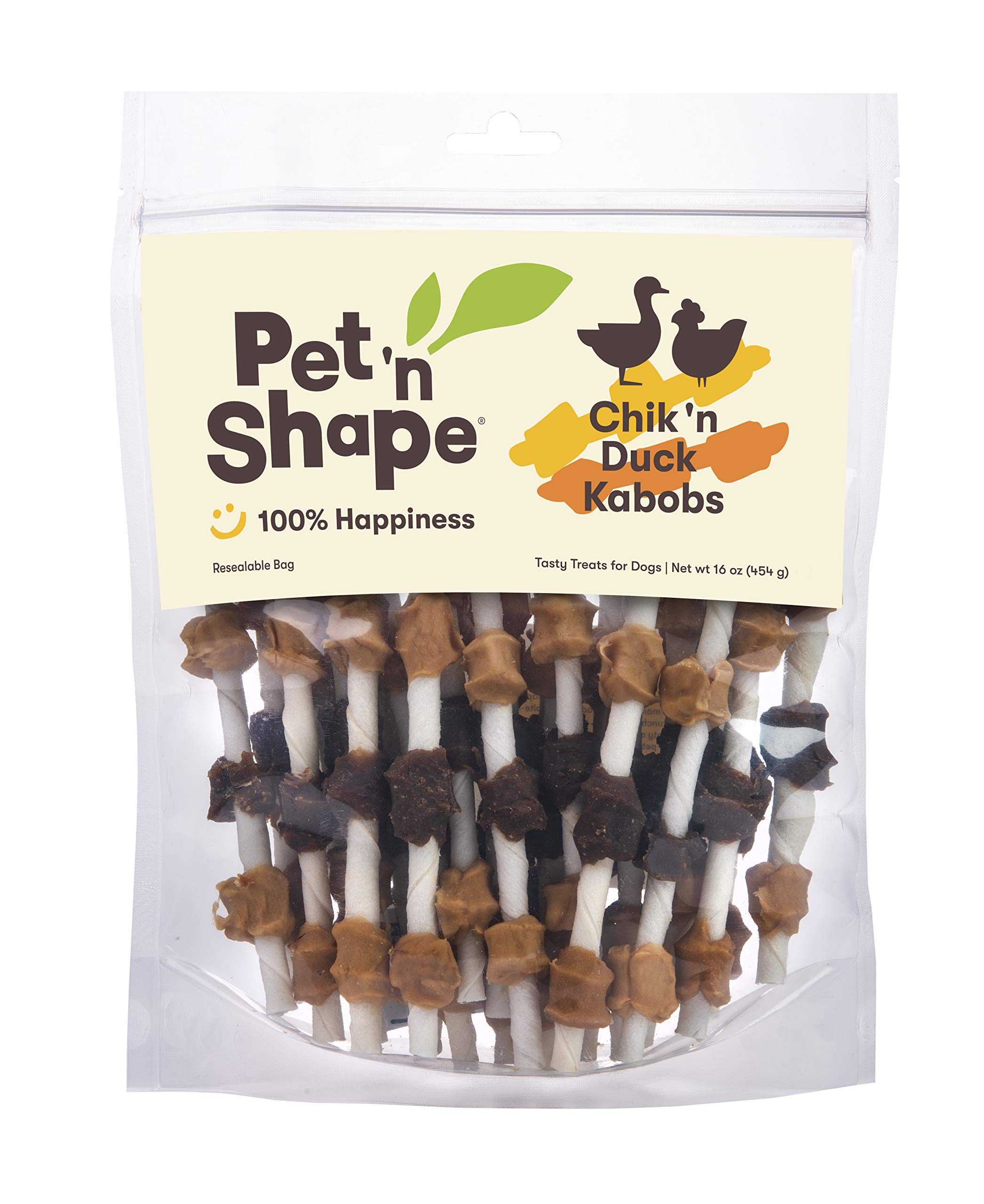 Pet 'n Shape Kabob Dog Treats – Chicken and Duck Wrapped Rawhide Chews - Small - 16 Ounce