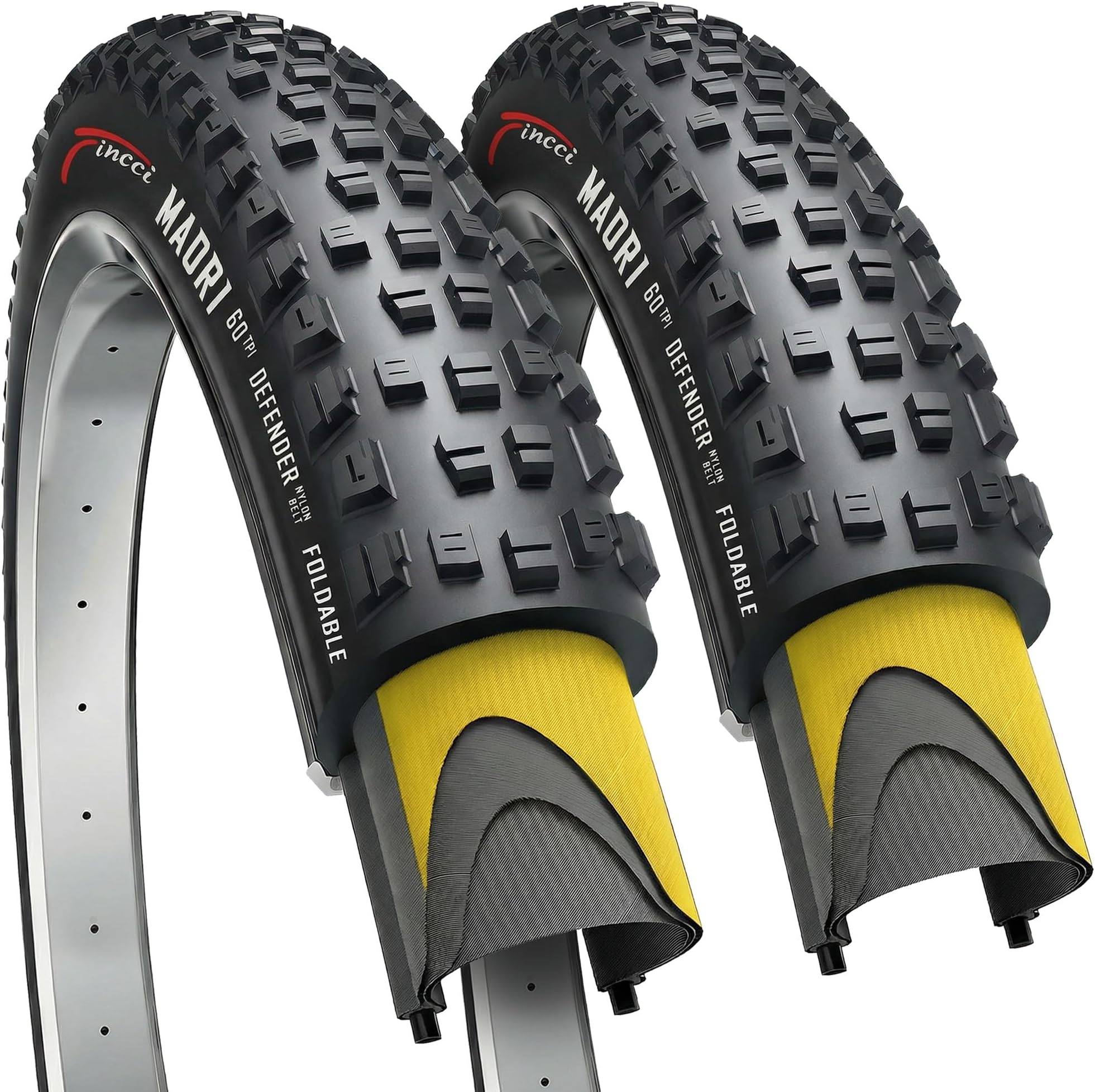 Fincci Maori 29x2.25 Mountain Bike Tire - Pair 29 Inch Bike Tire with 1 mm Nylon Puncture Resistant 60 TPI - Foldable Kevlar Black 57-622 MTB Tires 29 for Electric, Trekking, Hybrid, Cruiser Bikes