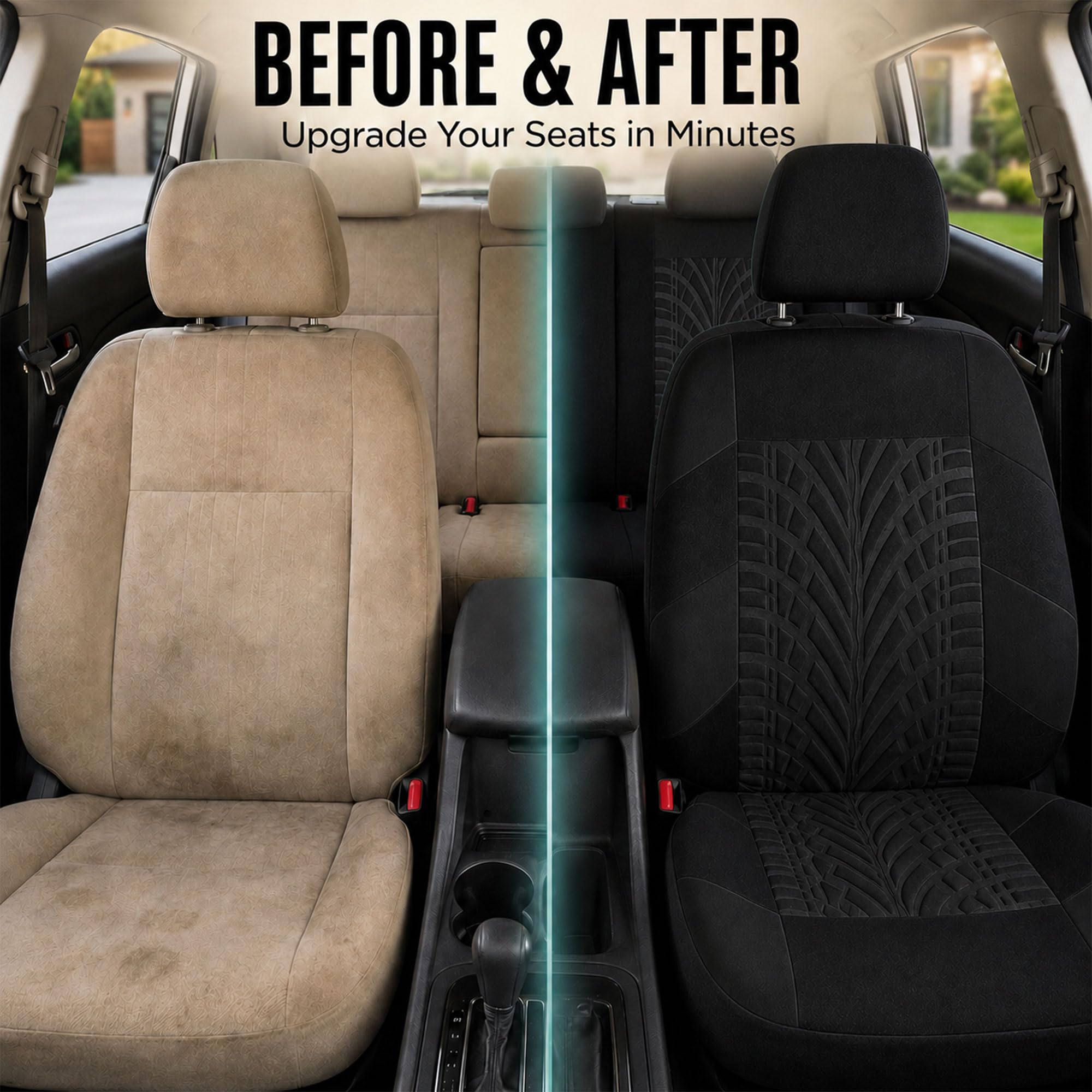 FH GROUP Set completo di coprisedili per auto, in tessuto di alta qualità, universali, coprisedili anteriori con schienale basso, compatibili con airbag, sedile posteriore diviso, lavabile, per SUV,