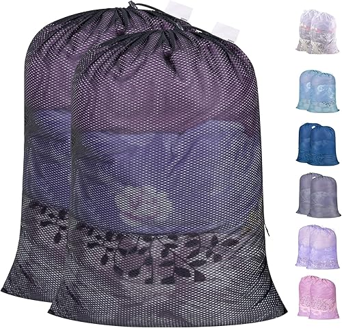 Polecasa - Bolsas de lavandería duraderas grandes de malla con etiqueta de identificación y cierre de cordón de bloqueo, lavables pviajes, deportes,