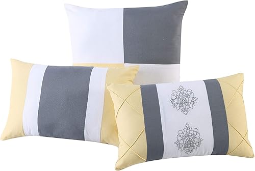 Miniatura 6 de Chezmoi Collection Boston Juego de ropa de cama de 7 piezas, diseño de celosía con rayas, acolchado, costura pinsonic, plisado, Poliéster & Mezcla