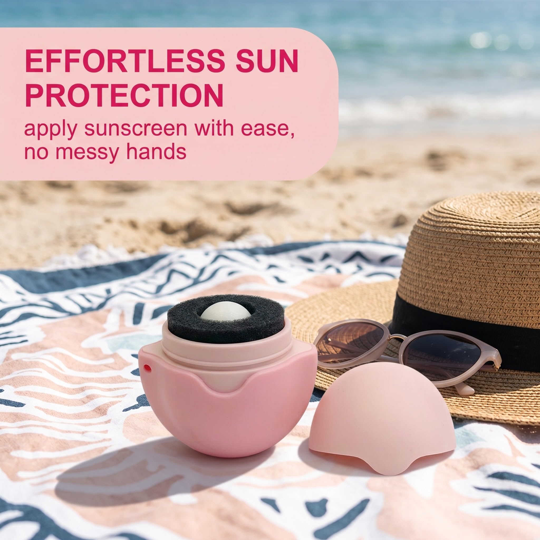 Applicateur Crème Solaire Roller Rechargeable, 1 Pièce Rose – Pour Corps, Dos & Enfants, Application Facile & Uniforme.