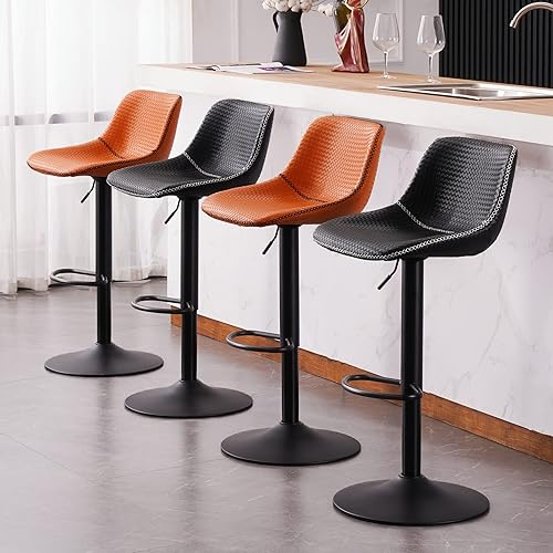 Miniatura 7 de YOUNUOKE Juego de 2 taburetes de bar modernos de cuero sintético giratorios, altura de mostrador, con respaldo ajustable, sillas de bar altas para