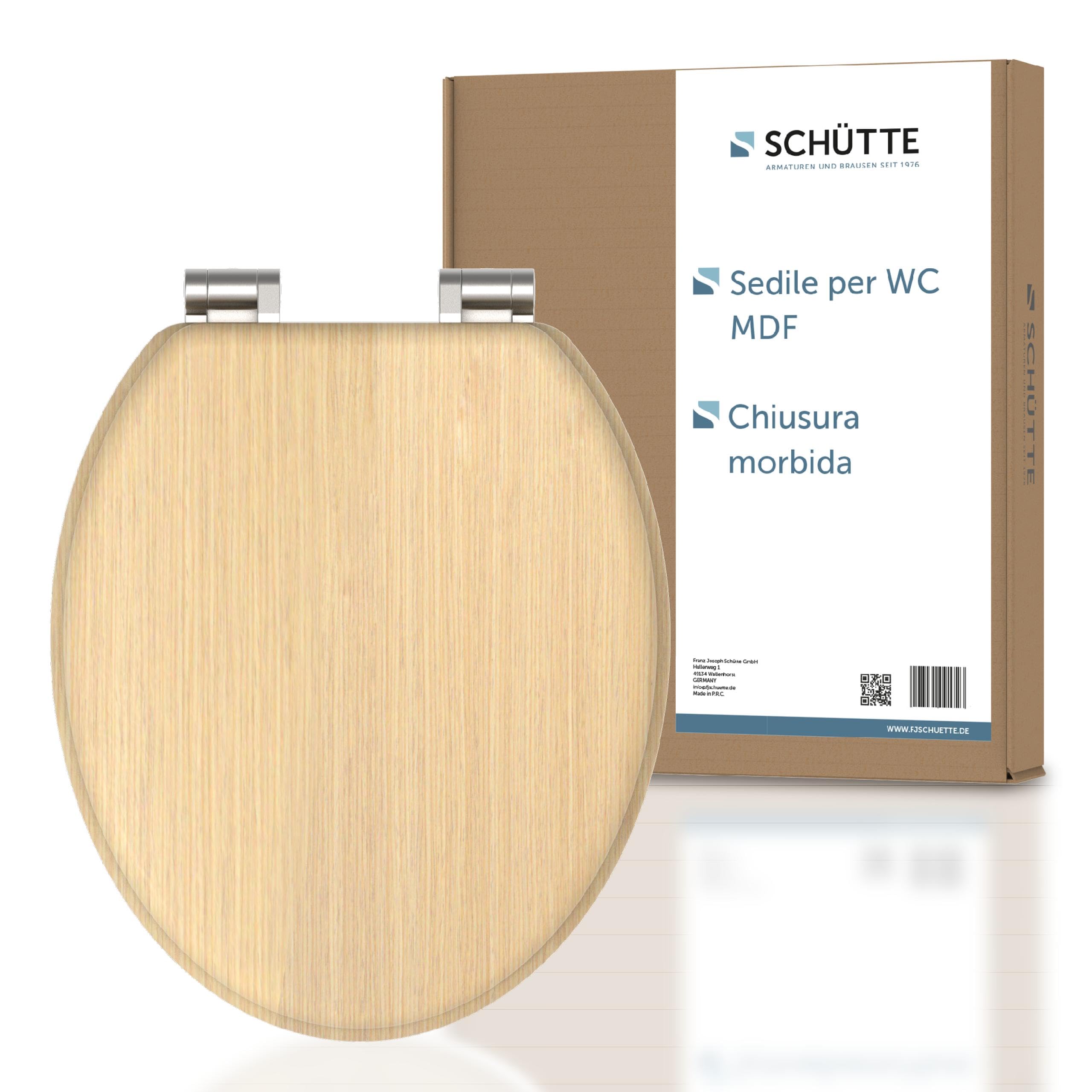 SCHÜTTE Tavoletta WC chiusura ammortizzata legno | Copriwater universali globo | Coperchio Water MDF | Sedile WC Universale | Asse Water | Fino a 250 kg | NATURAL WOOD