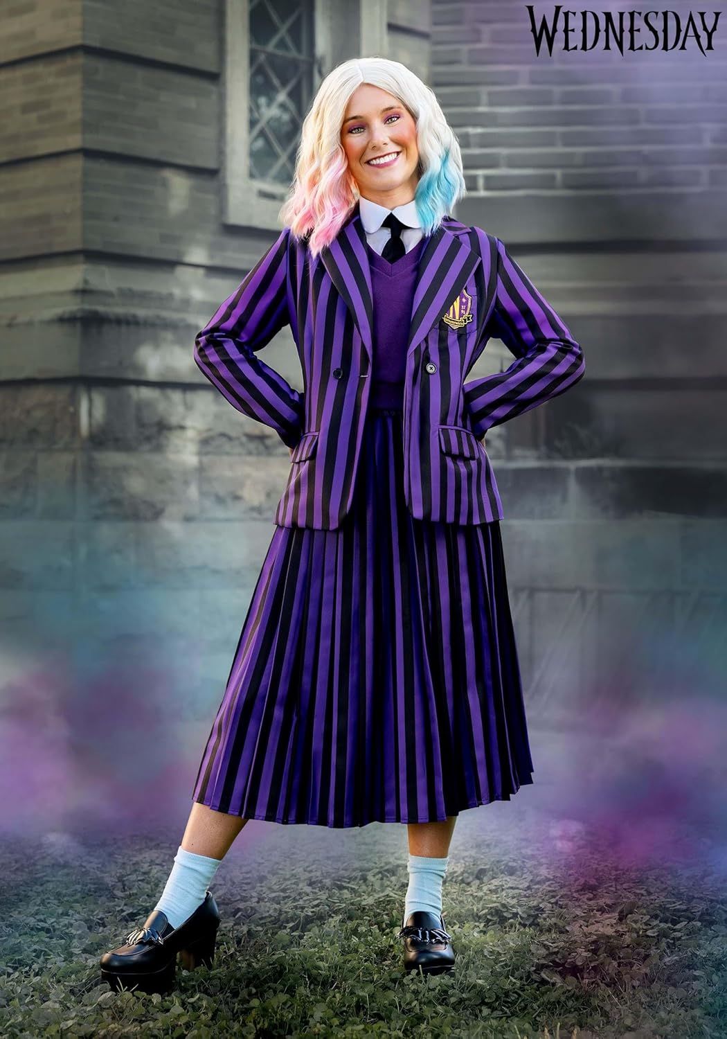Nevermore Academy Enid Sinclair Women's Costume with Shirt, Vest, Jacket, Skirt, and Tie for Halloween Cosplay Fun