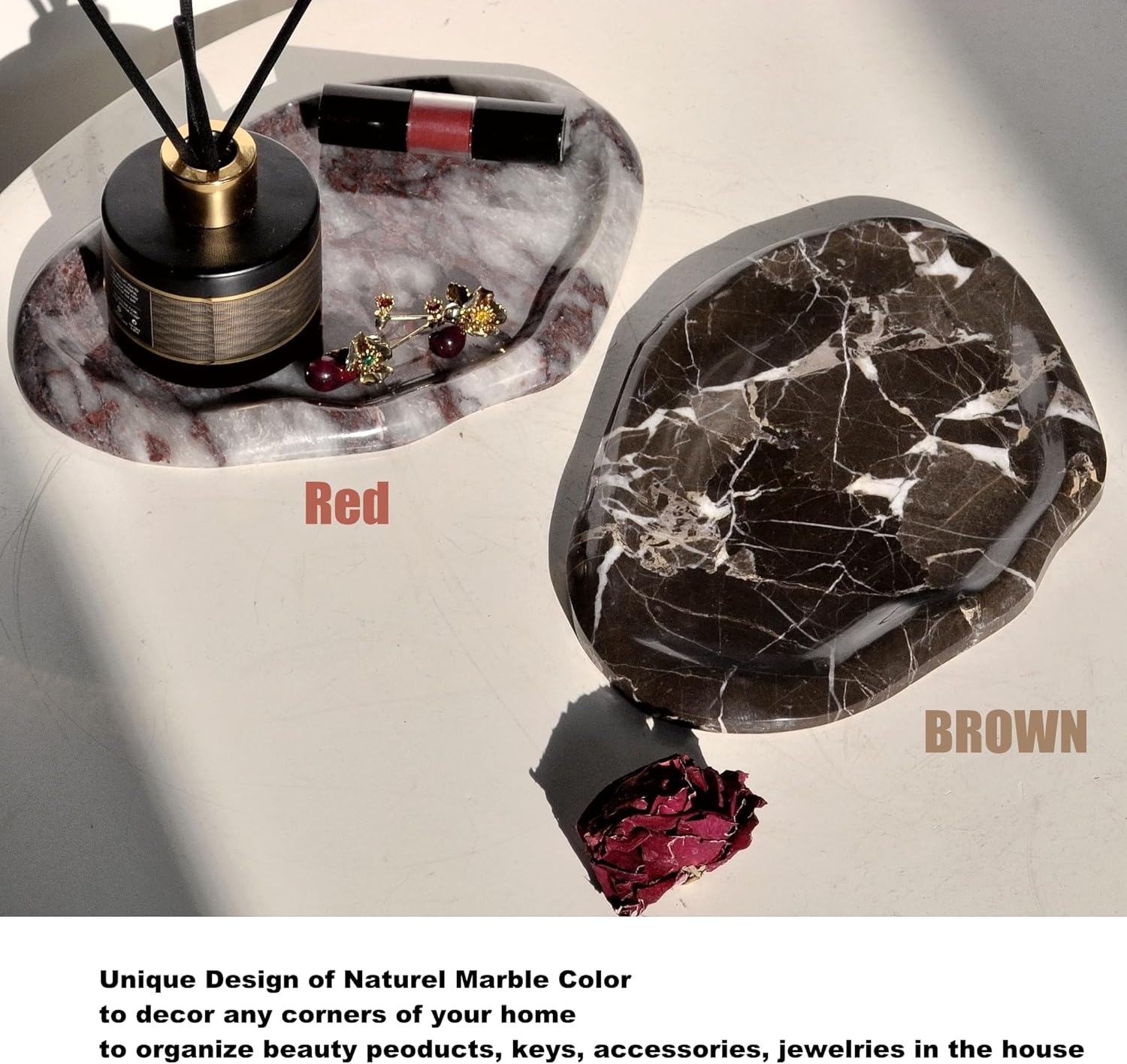 Natural Red Marble Vanity Tray Luxury Cloud Shape Serving Marble Storage for Bathroom, Kitchen, Plate Holder for Skincare Product, Perfume, Candle and Jewelry, Key Tray Home Décor (Red)