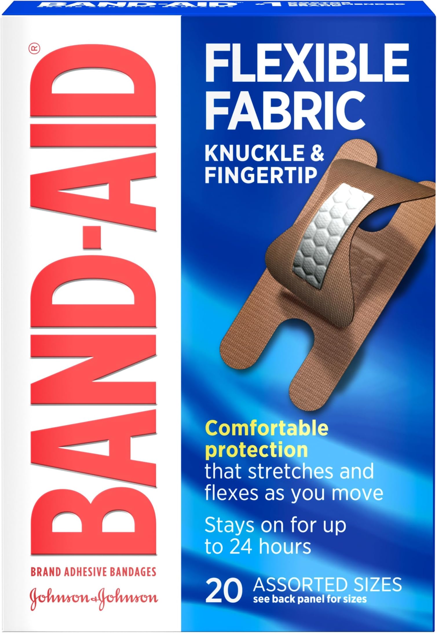 Brand Sterile Flexible Fabric Adhesive Bandages, for Protection & Wound Care of Minor Cuts & Burns, with Quilt-Aid Technology to Cushion Painful Wounds, Finger & Knuckle, 6 Pack