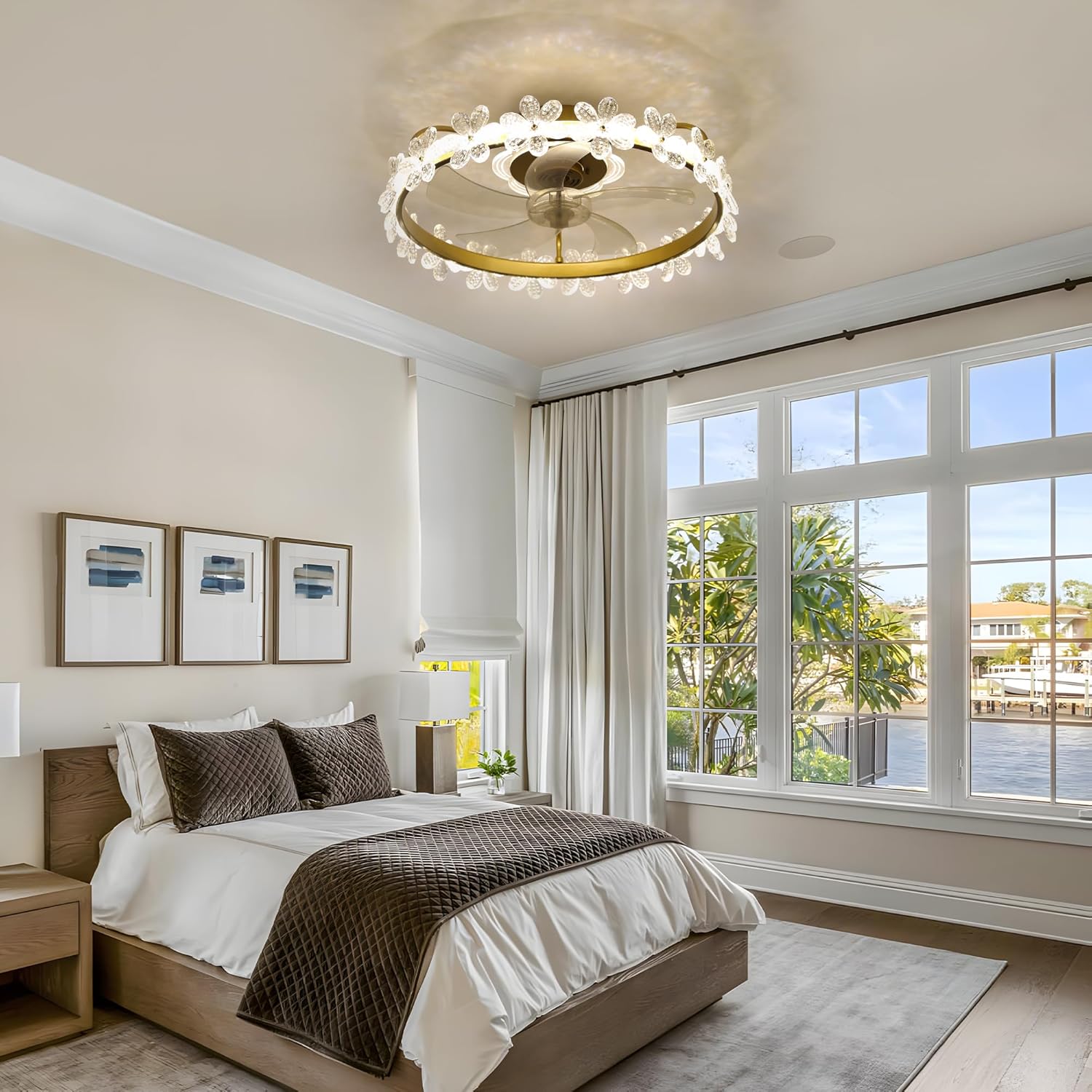 22 Inch Low Profile Ceiling Fan with Light, Gold LED Ceiling Fan with Lights, Modern Ceiling Fans with Lights for Bedroom Gold