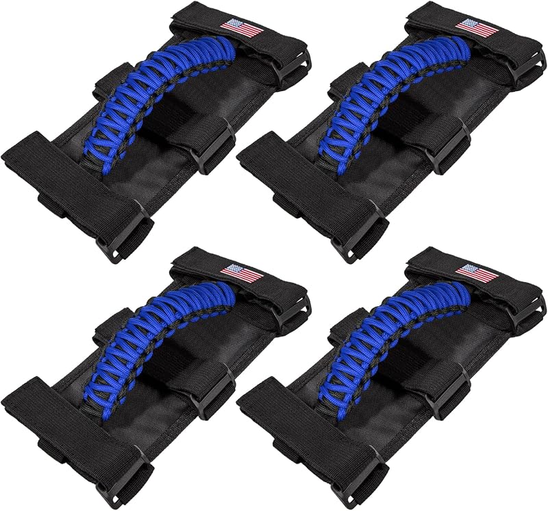 Alças de Pegada para Santo Antônio E-cowlboy com Paracord Azul para Jeep Wrangler e UTV/ATV – Kit com 4 unidades