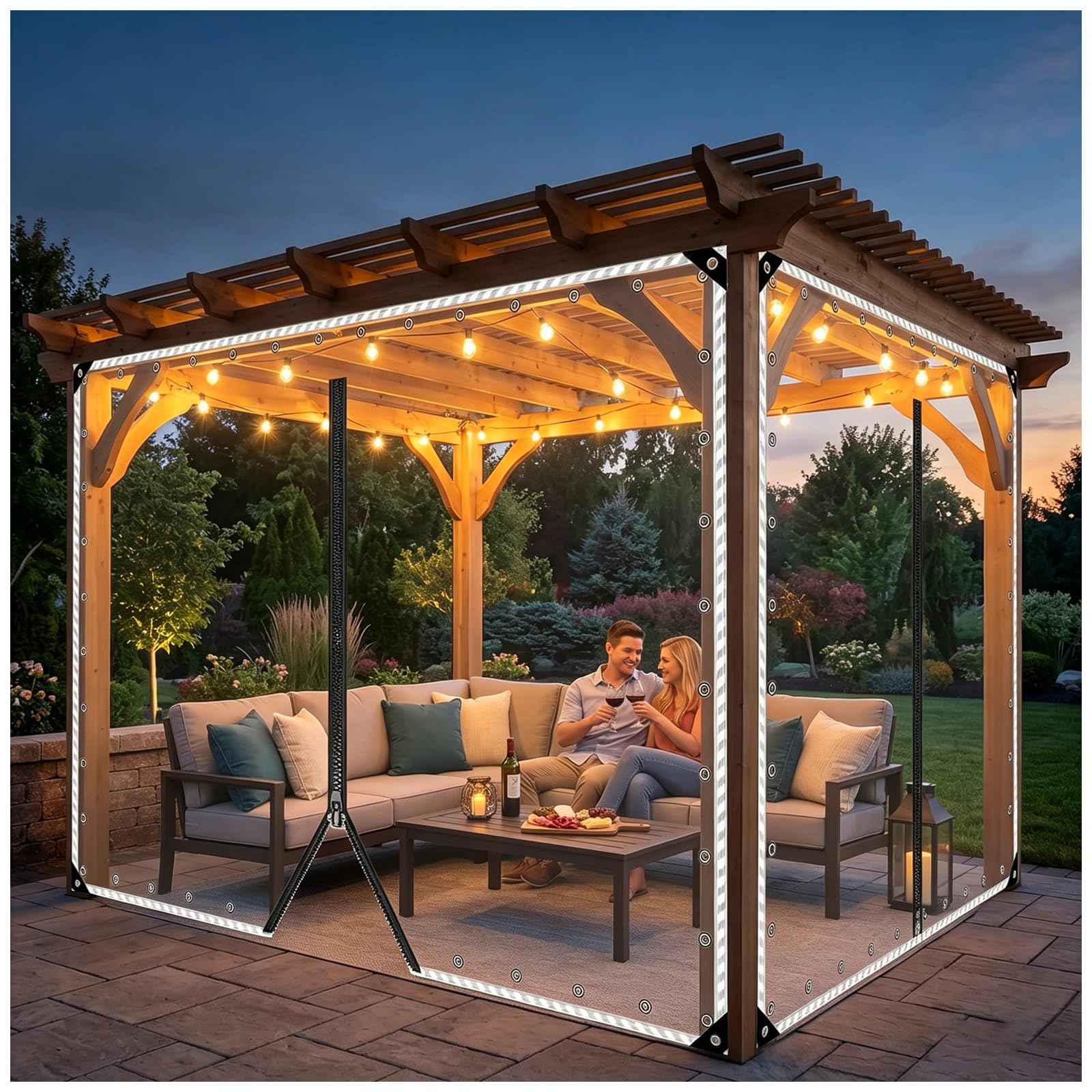 Clear PVC Vinyl Tarp, Heavy Duty Transparent Tarpaulin with Metal Grommets, Tarpaulin Waterproof with Zipper Door, Waterproof UV/Tear Resistant, for Covers/Garden(H2.2xW1.6m/H7.2xW5.2ft)