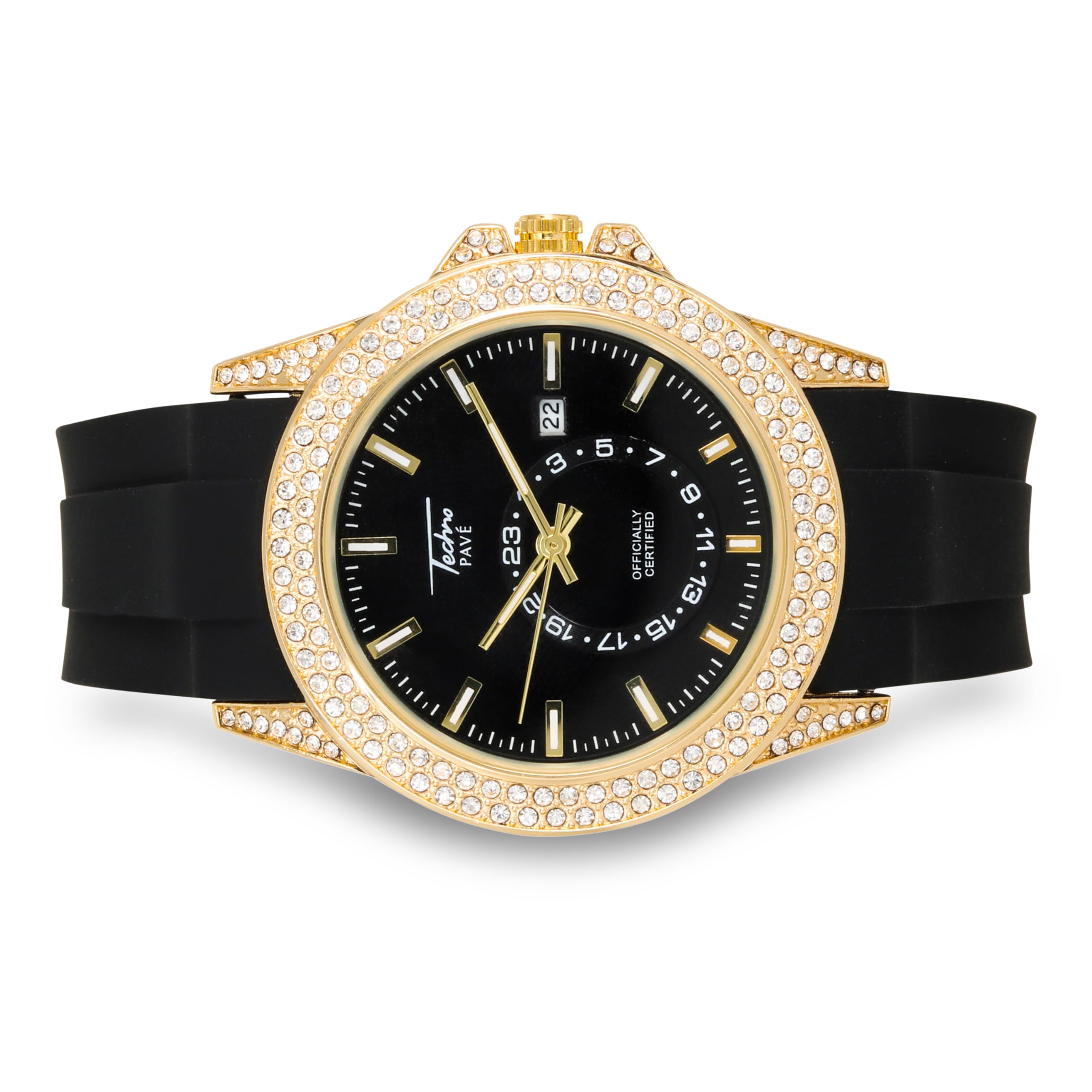 Techno Pave Orologio da uomo con cinturino rotondo in silicone, 42 mm, movimento al quarzo, stile hip-hop