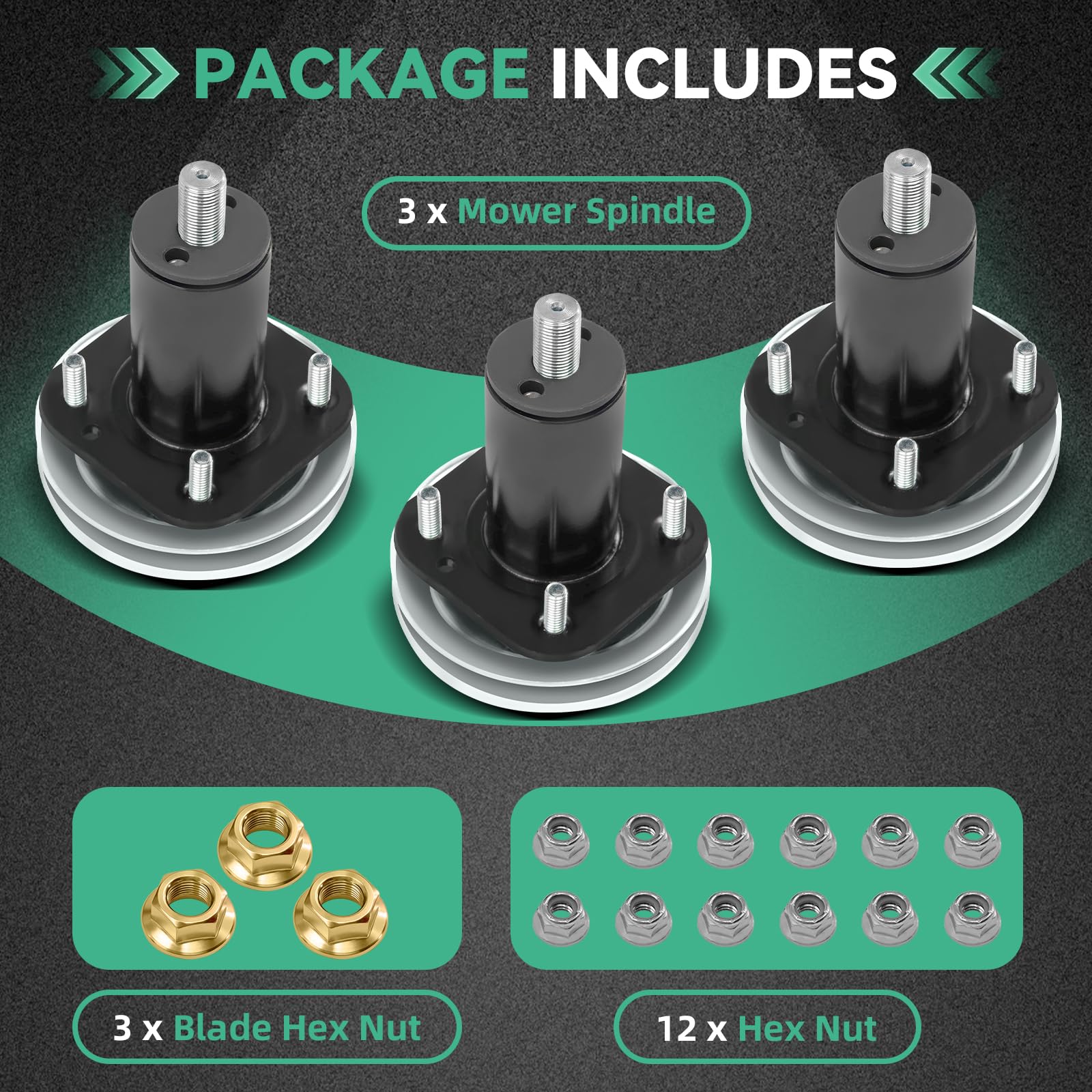 51537000 51527900 - Kit mandrino per tosaerba Ariens Ikon-X 42 Ikon-XD 42 Ikon-XL 42 Ikon-XL 42 per tagliaerba Gravely ZT X 42 ZT XL 42 con ponti da 106 cm, set da 3 (lega)