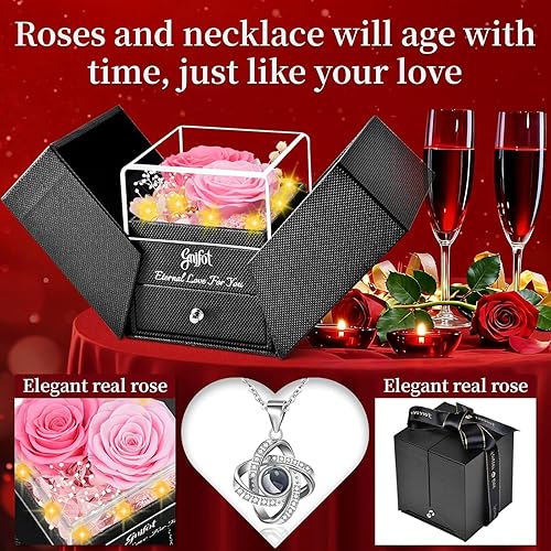 Miniatura 5 de 2 Preserved Rose Gift for Women - Eternal Rose with I Love You Necklace - Romantic Birthday Gifts for Girlfriend Mom Her Wife Grandma on Valentines