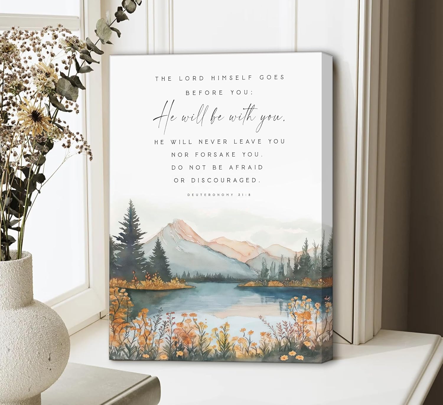 UNDDISINS Bible Verse Inspirational Canvas Wall Art Deuteronomy 31:8 Bible Verse Painting Picture Wall Decor Scripture Religious Home Print Artwork for Living Room Bedroom Church Home Decoration