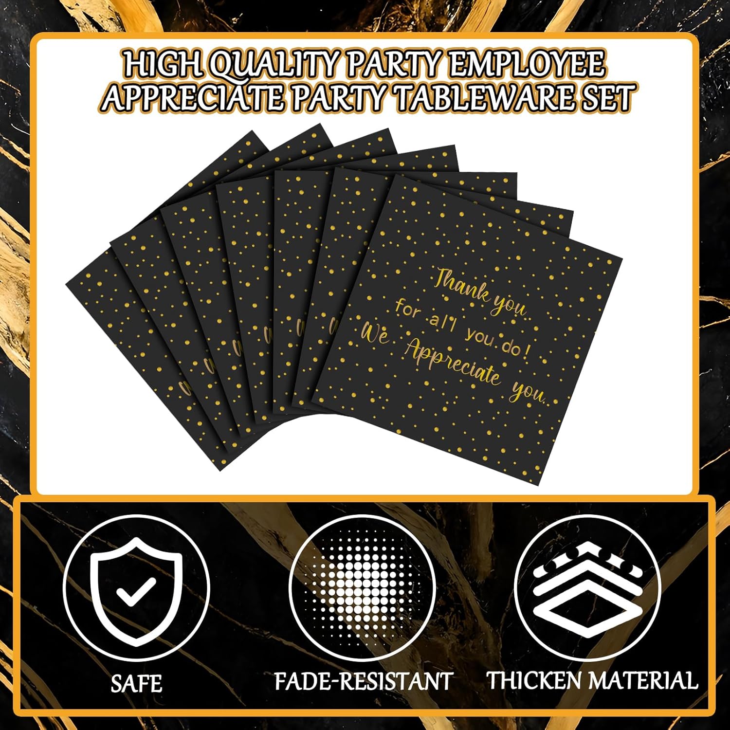 Geyoga 96 Pcs We Appreciate You Plates and Napkins Thank You Tableware Set We Appreciate Party Decoration Volunteer Employee Staff for Festival Celebration Party Supplies(Black and Gold,Thankful) - Image 4