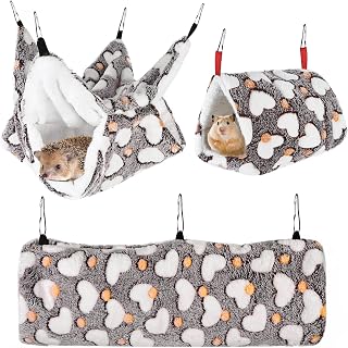Small Pet Cage Hammock Set, 3 Pieces Small Pet Cage Hammock Hanging Tunnel Bedding Hanging Bed Cage, Hammock Hanging Tunnel Rat House for Parrot Squirrel Hamster Rat Playing Sleeping (Coffee Color)
