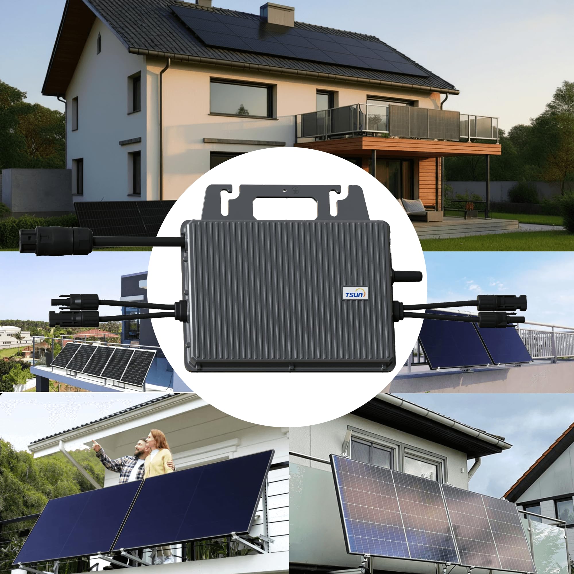 TSUN Mikro-Wechselrichter 800 W TSOL-MS800 für Balkonkraftwerk, IP67 wetterfest, Plug-&-Play Installation, 2 MPPT, Bluetooth & WiFi, inkl. 5 m Anschlusskabel, Micro Inverter