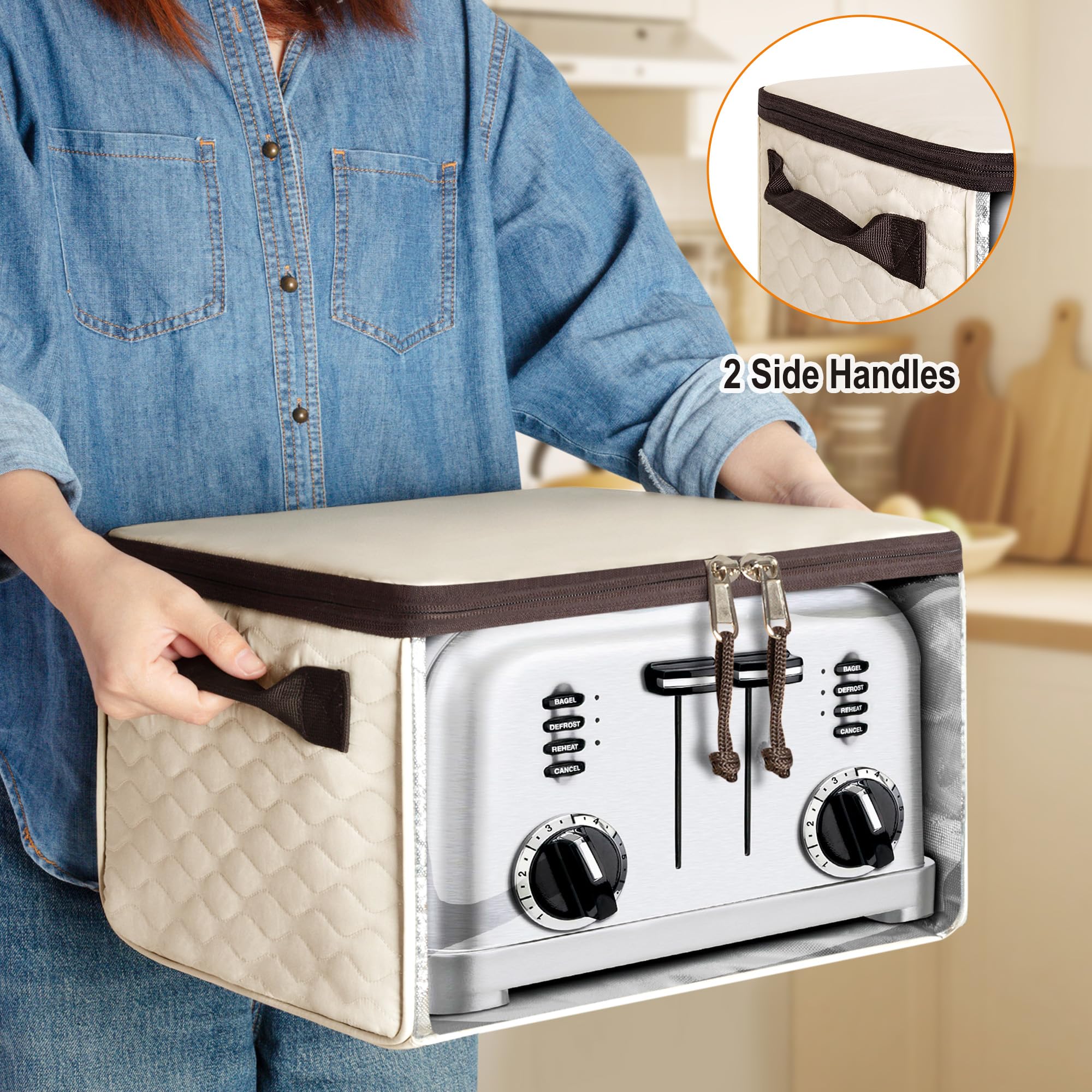 YARWO Copertura per tostapane a 4 fette con fondo e finestra visibile, copertura per tostapane compatibile con Cuisinart/BLACK+DECKER 4 slot larghi, borsa grande per macchina del pane con tasca con