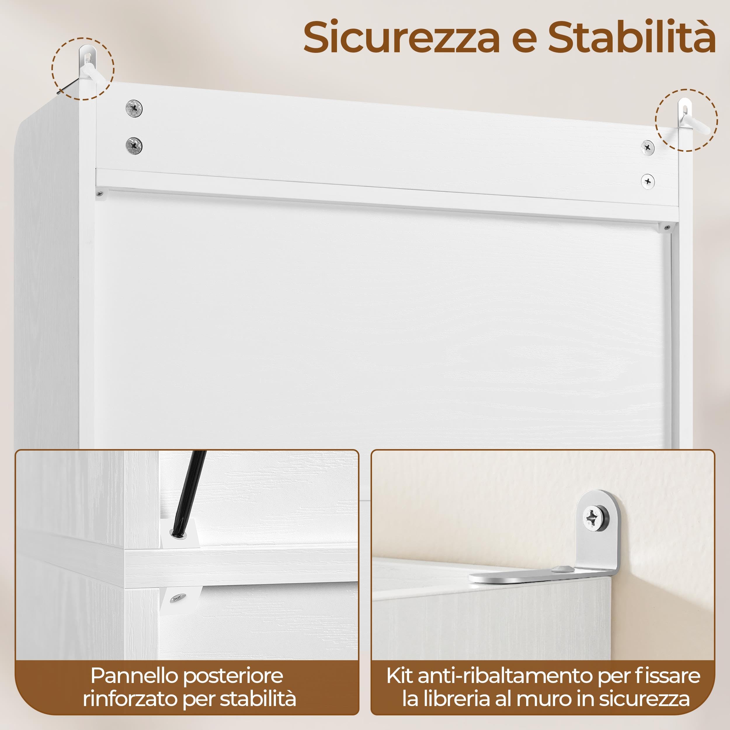 Yaheetech Libreria Verticale a 7 Ripiani, Libreria Scaffale con Armadietto a 2 Ante e 2 Ripiani Regolabili, per Camera da Letto, Studio, Soggiorno, Ufficio, 60 x 24 x 183 cm, Bianco