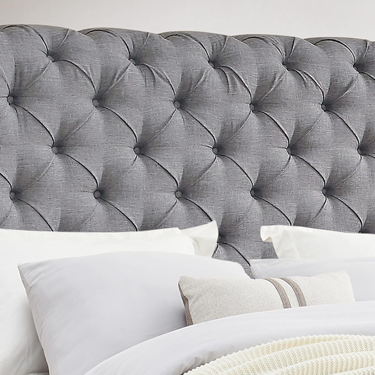 Rosevera Gideon Bed Frame/Fabric Upholstered Bed Frame with Adjustable Headboard/Chesterfield-Styled/Wood Slat Support/Easy Assembly,Full,Grey