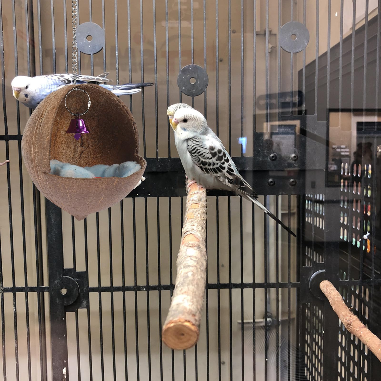 Casa Natural para Loros Nido Colgante y Campana, Cama para Pájaros para Jaula, Adecuado para Descanso de Agapornis y Periquitos Color Aleatorio — view 5
