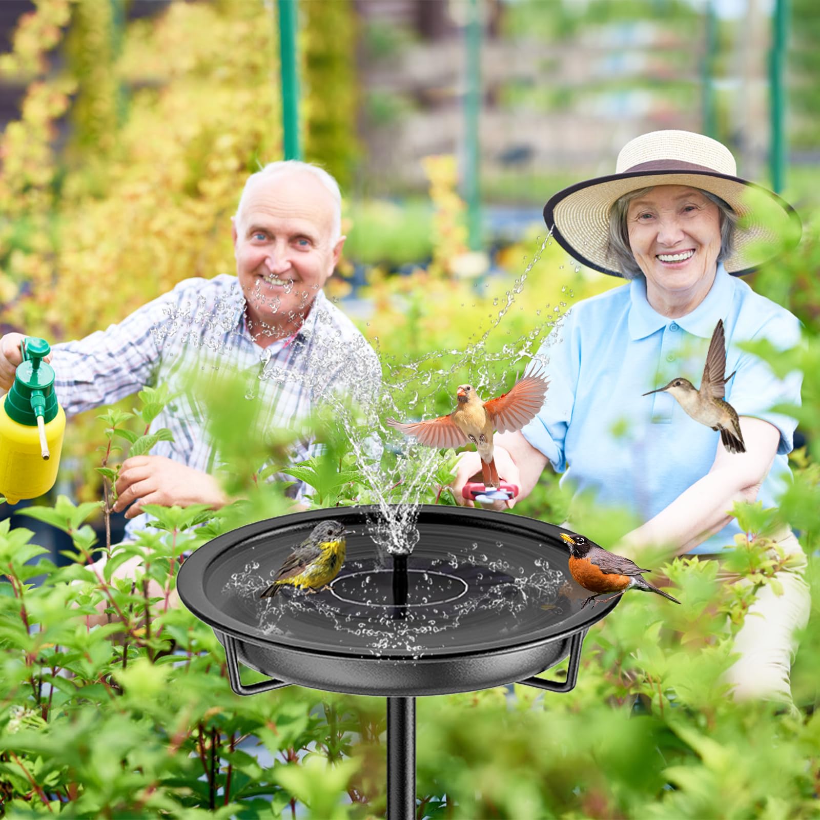 Vasca per uccelli in metallo per esterni da giardino, altezza 91,9 cm, mangiatoie per uccelli indipendenti per esterni, con base a 4 rebbi, mangiatoie per uccelli in piedi per decorazione