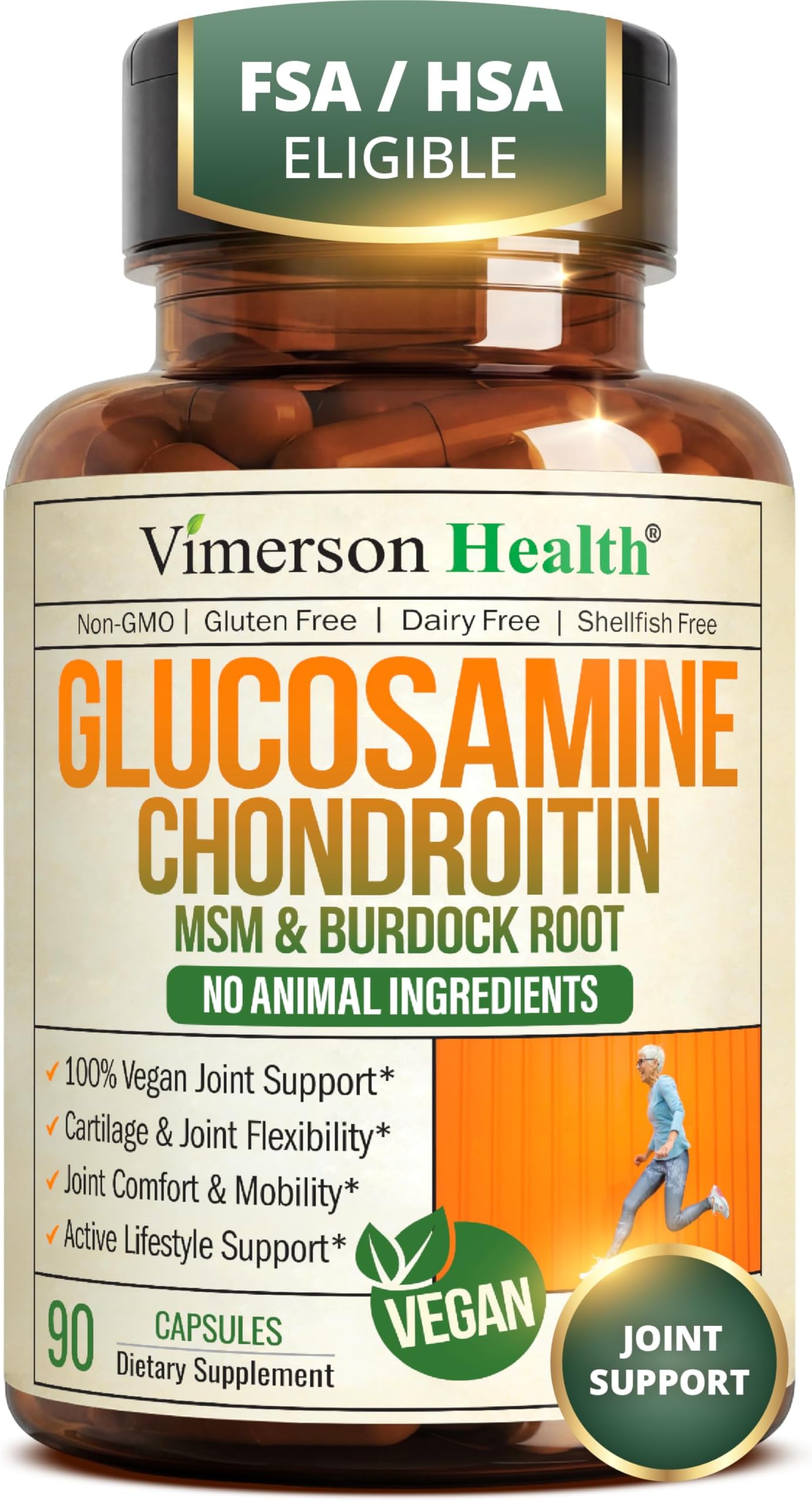 Vegan Glucosamine Chondroitin MSM – Joint Supplements for Men and Women with Glucosamine Sulfate 1500 mg – Joint Health Supplement for Cartilage, Mobility & Joint Support – 90 Capsules