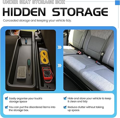 Miniatura 7 de ECOTRIC Caja de almacenamiento para debajo del asiento compatible con Ford F150 SuperCrew Cab 2015-2024 2017-2024 F250 F350 F450 Crewcab sin caja de