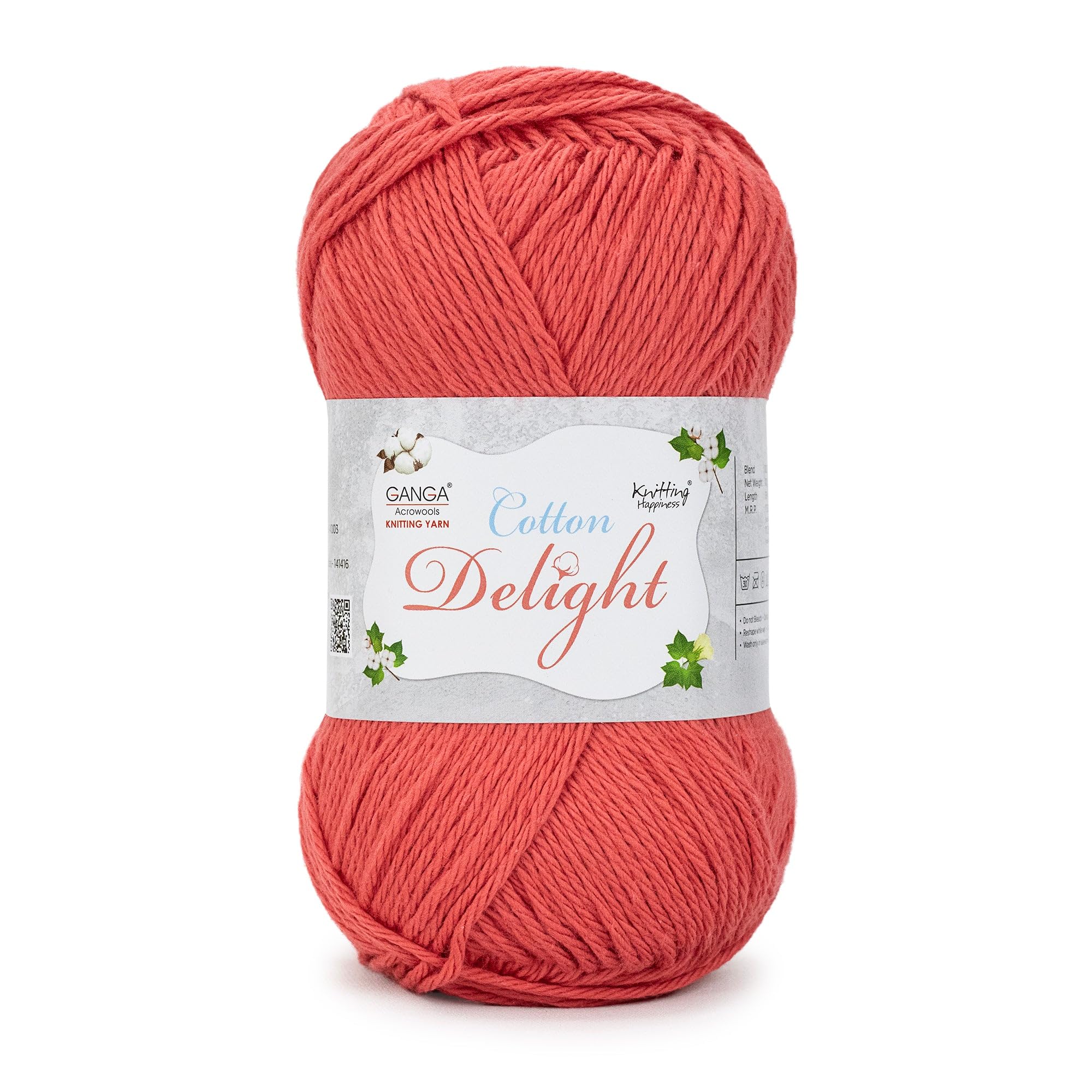 Ganga Acrowools Cotton Delight, Dk Weight Cotton Yarn, Oekotex Class L Certified 100G, 169M (Watermelon Pink)