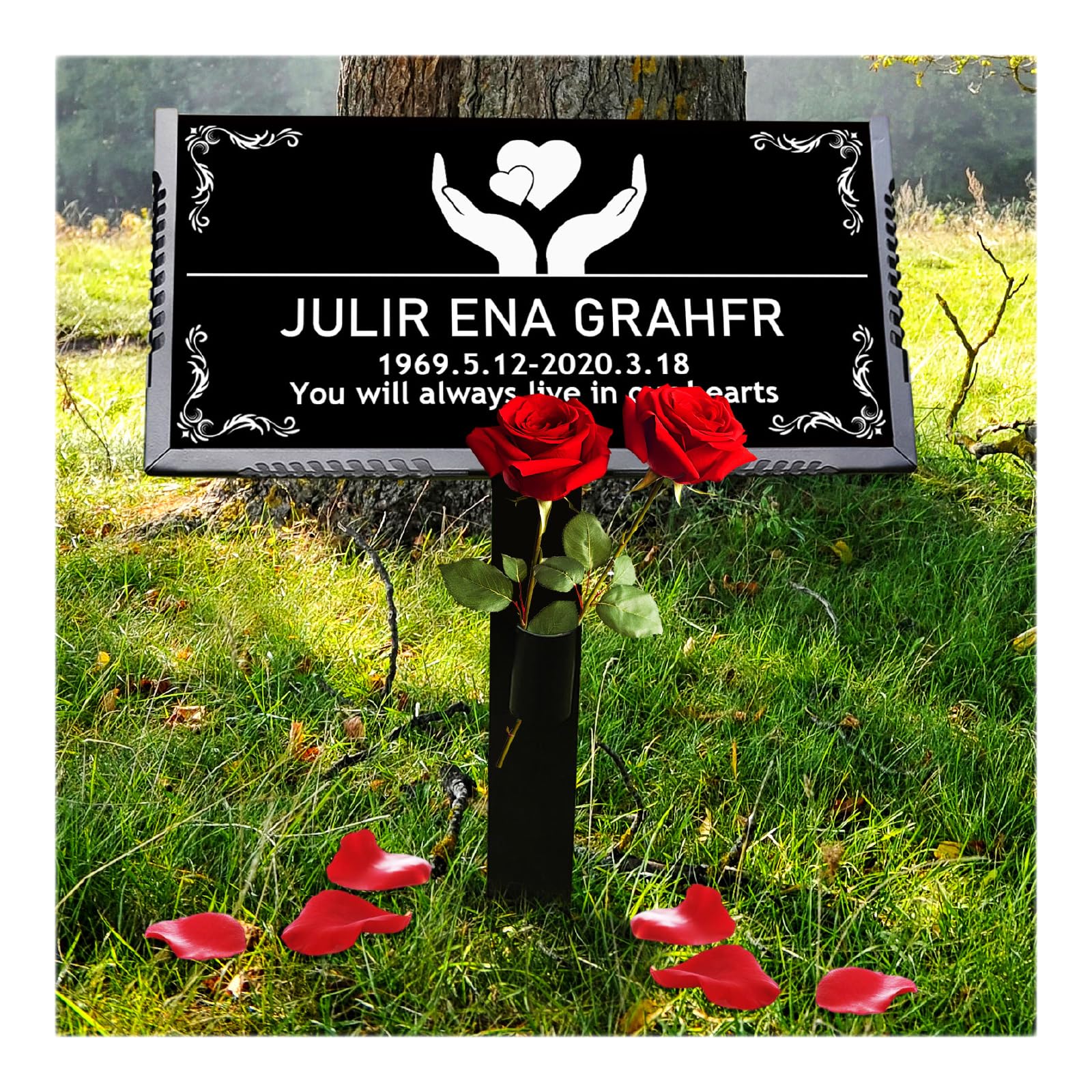 Headstones for grave markers for cemetery for humans，Memorial plaques for outdoors，Granite headstone for loved ones outside,Tombstones for graves，personalized garden stone with Photo (Text version)