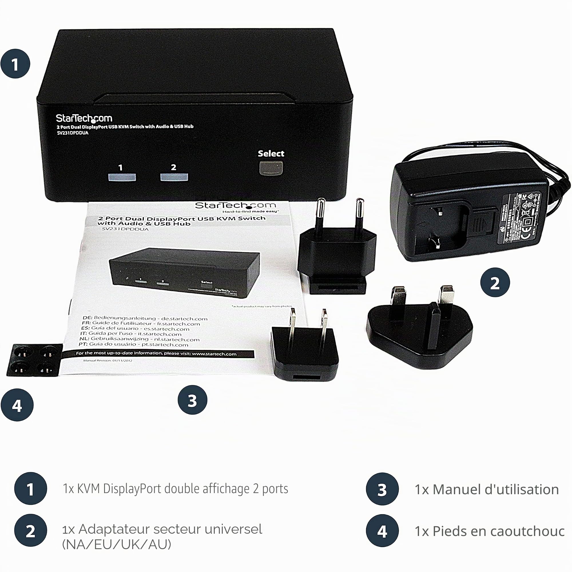 StarTech Switch KVM DisplayPort 2 Ports Double Écran, Hub USB, 2560x1600