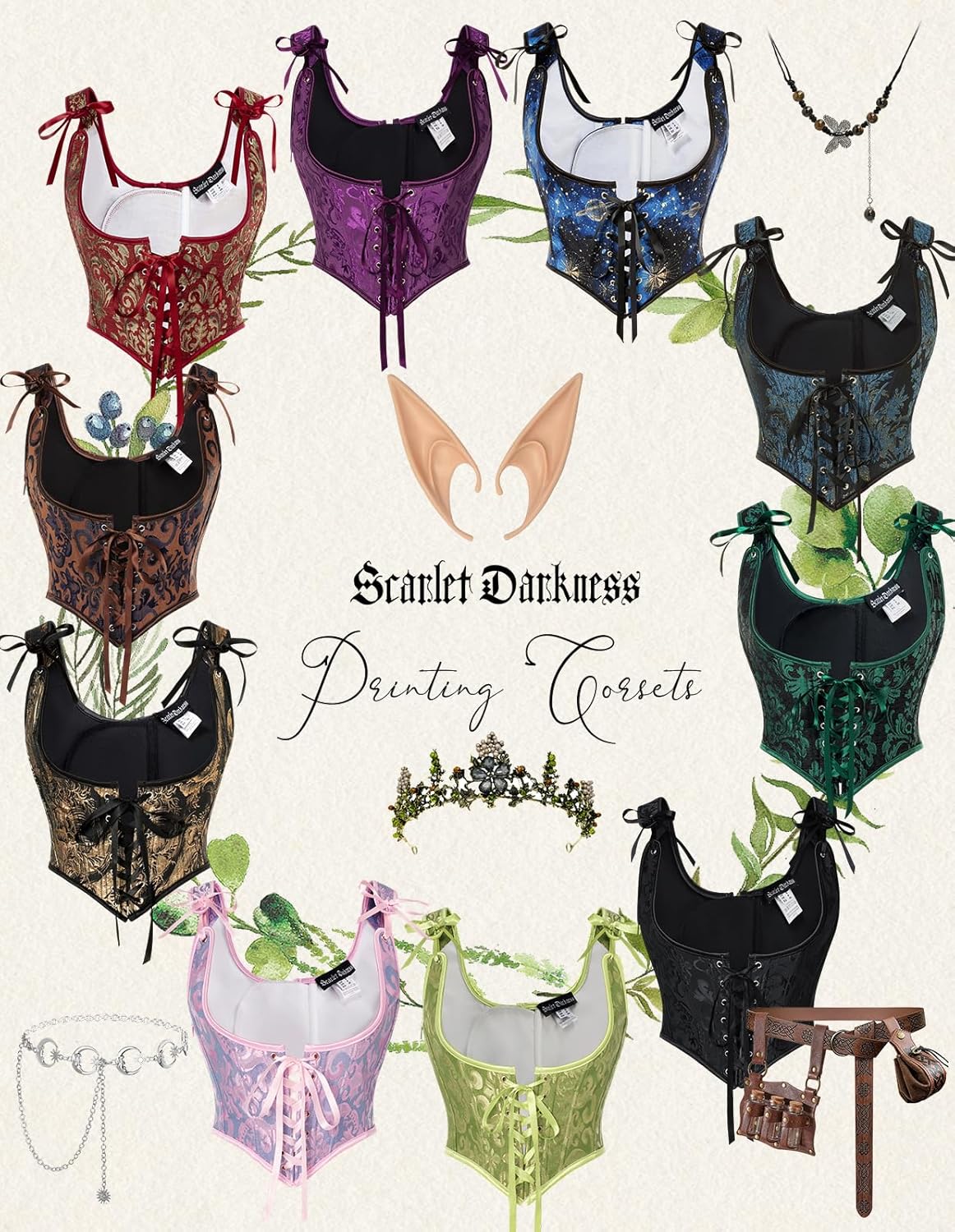 Scarlet Darkness Corset Tops for Women Renaissance Underbust Corset Boned Lace Up Corsets - Image 4