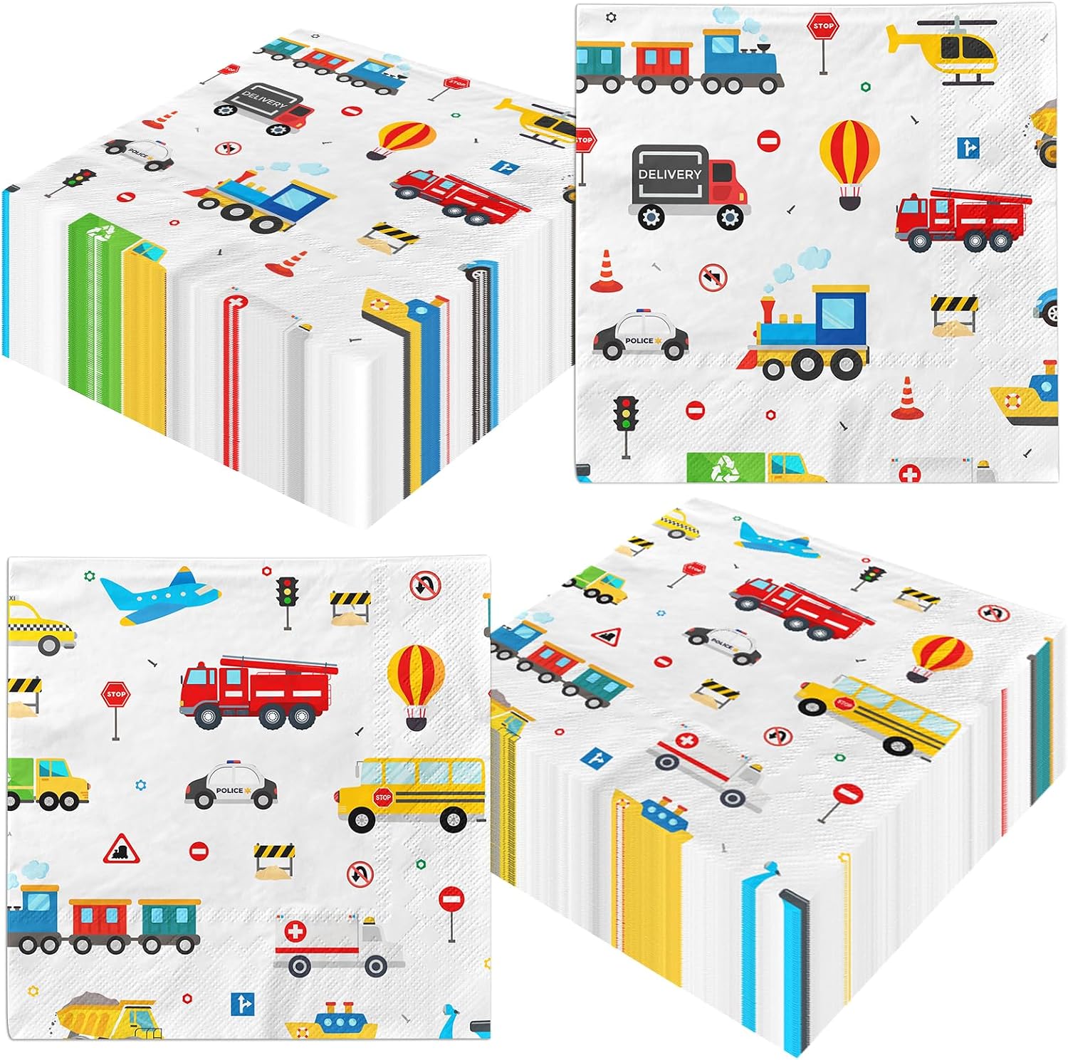 48Pcs Transportation Napkins Paper Transportation Birthday Decorations Vehicle Party Napkins Truck Napkins Cars Party Decorations for Boys Kids Birthday Party Baby Shower Dinner Kitchen Bathroom