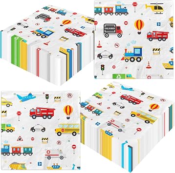 48Pcs Transportation Napkins Paper Transportation Birthday Decorations Vehicle Party Napkins Truck Napkins Cars Party Decorations for Boys Kids Birthday Party Baby Shower Dinner Kitchen Bathroom