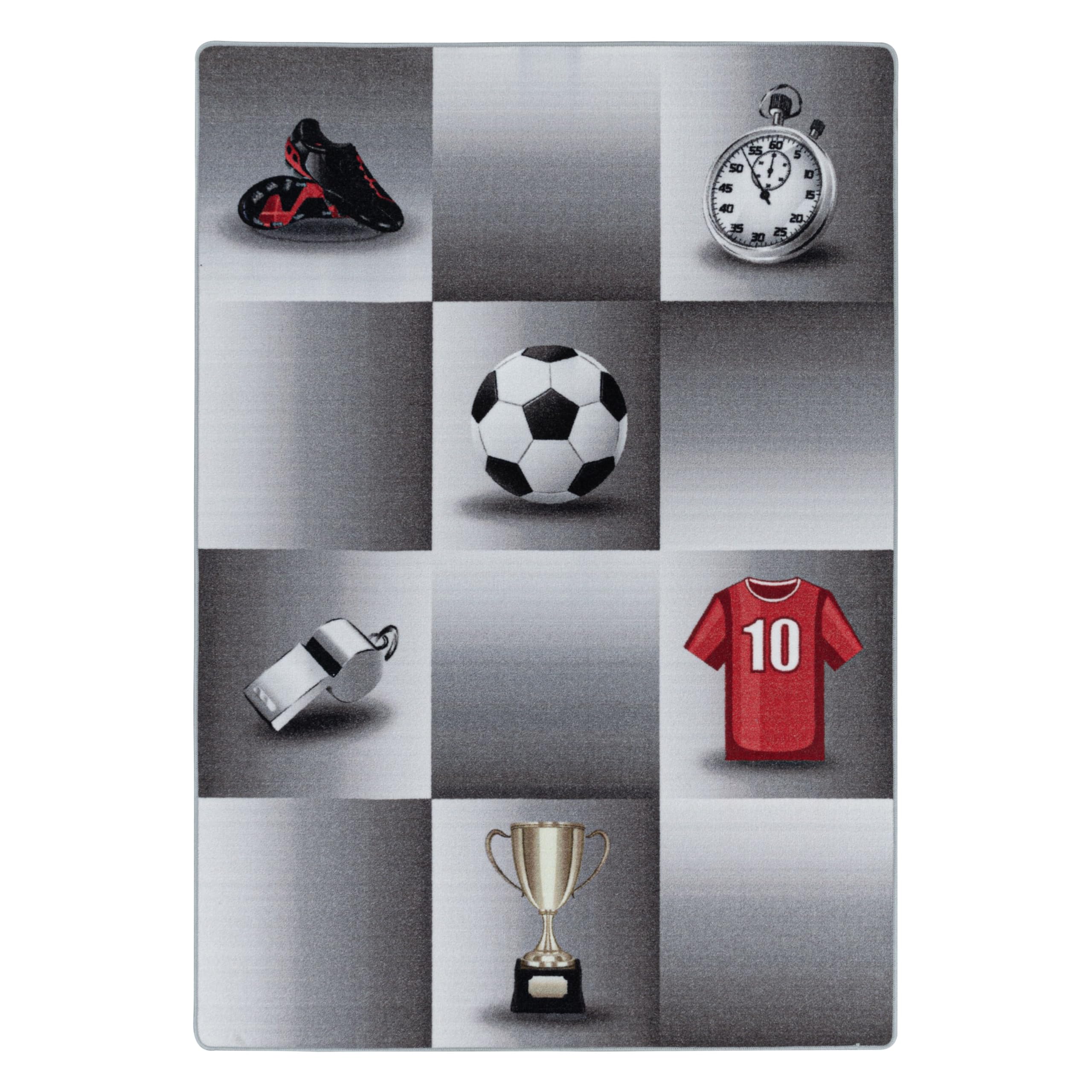 HomebyHome Alfombra para niños Pila Corta Diseño de la Copa de la Camiseta de fútbol Habitación de los niños de los bebés Suave y Lavable Rectangular Chico Gris, Color:Gris, Tamaño:160x230 cm