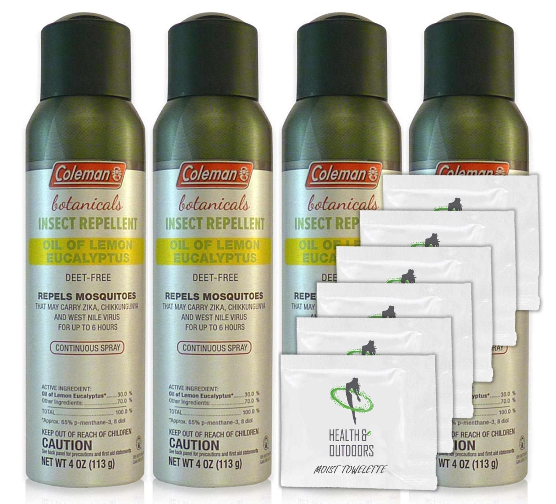 Coleman Max 100% DEET Insect Repellent - 4 Oz Pump Spray 2-Pack With Hand Wipes