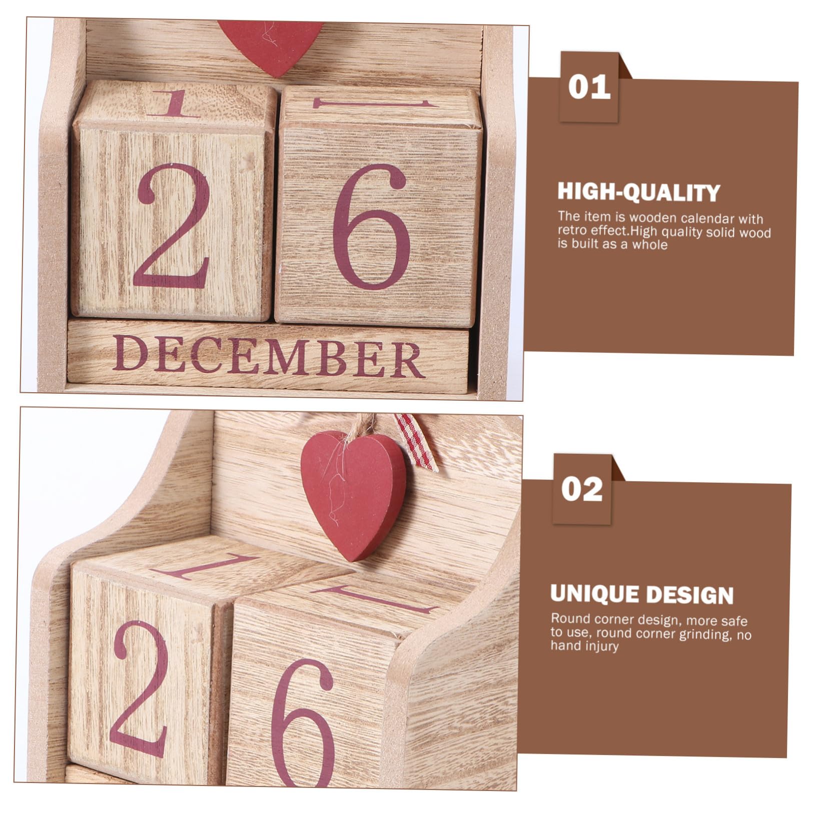 Calendario in Legno a Cambio Manuale Data, Decorazione da Scrivania Unica per Camera e Artigianato Domestico
