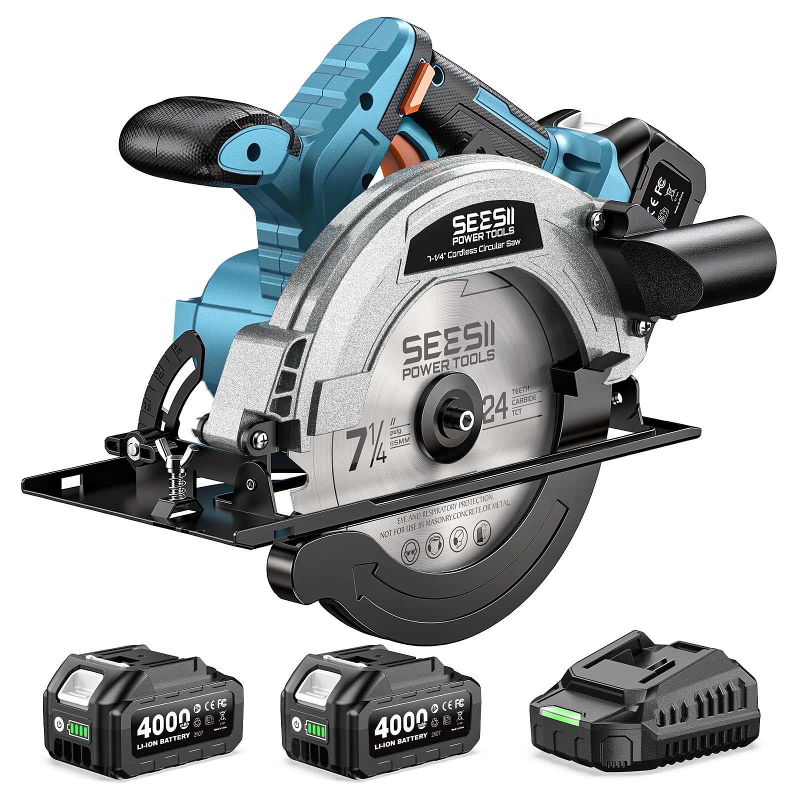 7-1/4" Cordless Circular Saw with Total 8000mAh Battery & Charger