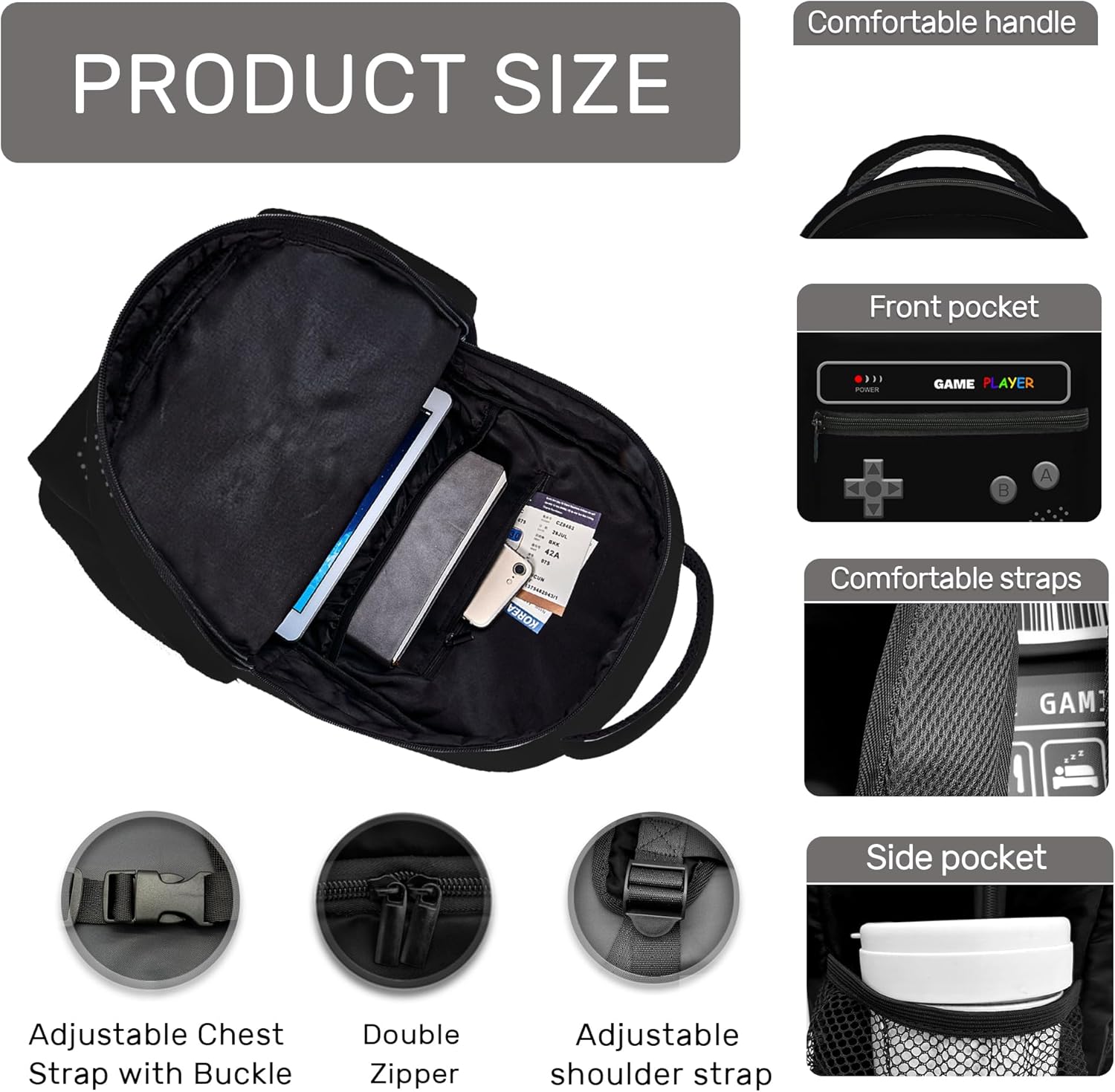 School Backpack for Boys Gamer Backpack for Kids Teens Ages 6-18 Video Game Bookbag Travel Back Pack (Backpack black) - Image 6