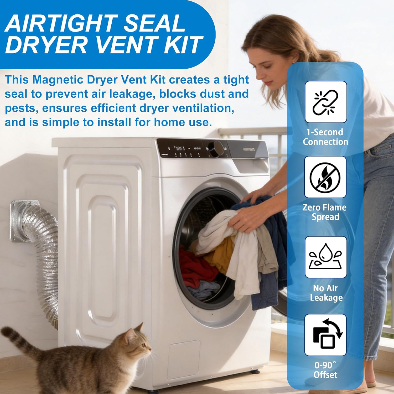 Upgraded Stainless Steel Magnetic Dryer Vent Connector Kit - Strong Magnet Airtight Seal Dryer Vent Hose for Tight Space, Quick Connect Disconnect, Easy to Clean 4IN Sealed Hose with Clamps & Screws