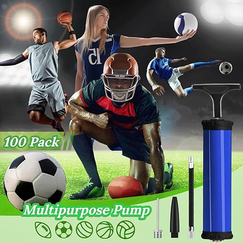 Miniatura 2 de 100PCS Portable Ball Pump Kits for Sports with Needle Nozzles Extension Hose, Air Pump for Basketball Football Soccer Volleyball, Blue and Red