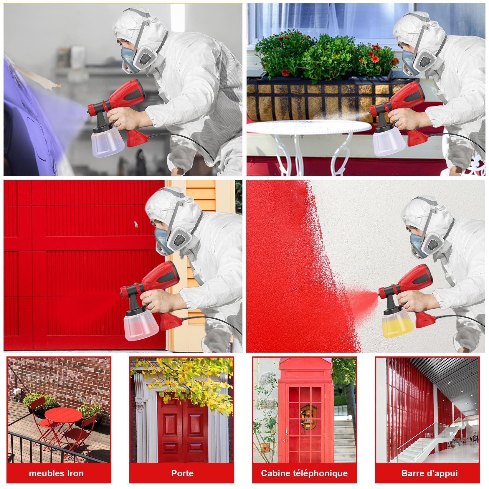 Pistolet a Peinture Électrique 650W, Pistolet Peinture Filaire 1200ml avec 4 Buses&3 Motifs,Fonction Soufflage, Débit Max 1000ml/min pour Peindre Meubles, Murs, Clôtures, Bricolage et Projets DIY
