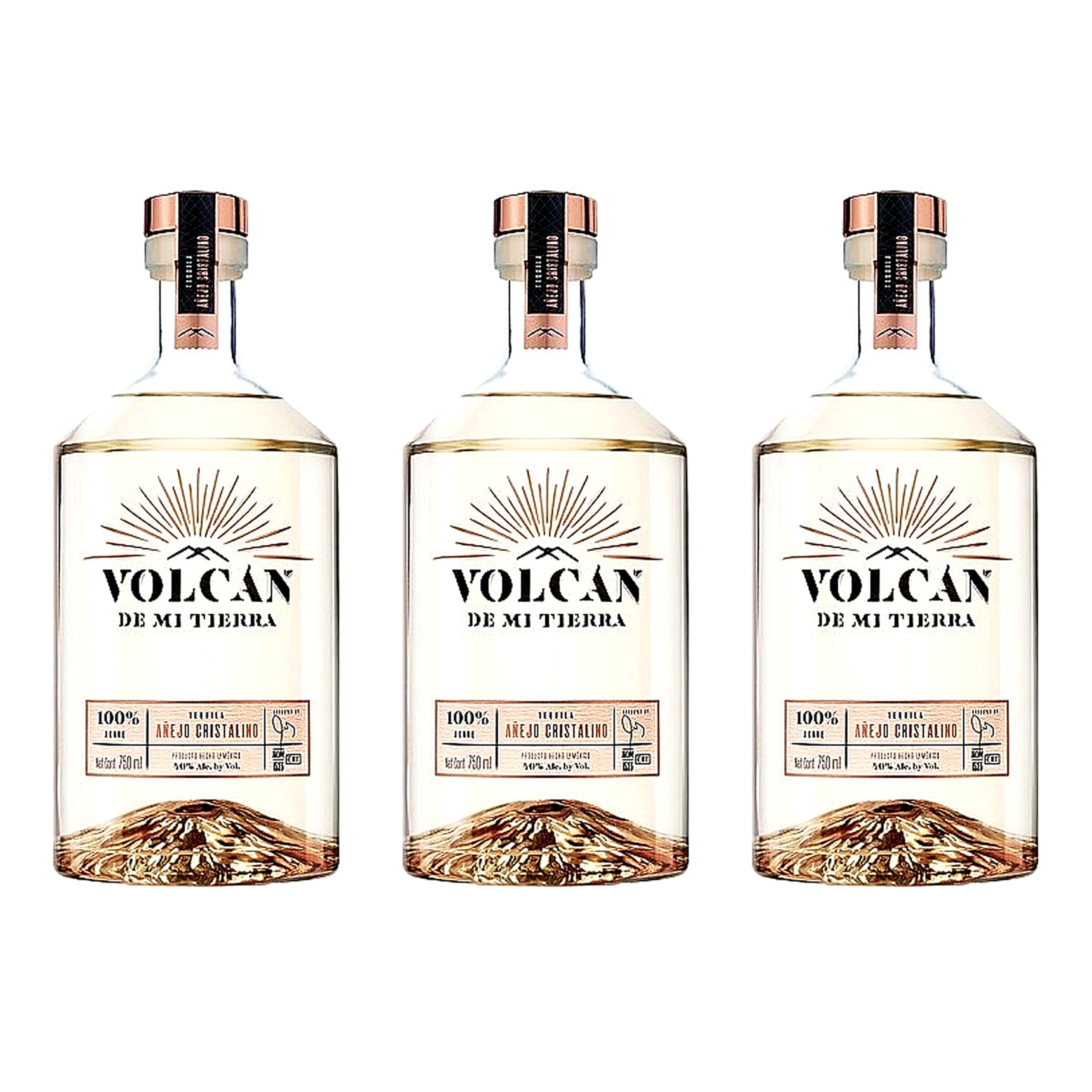 Tequila Volcán de mi Tierra Añejo Cristalino destilado premium selección gourmet – 3 Botellas x 70 cl