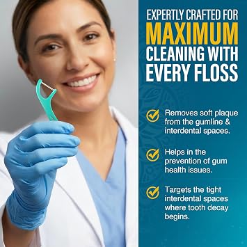 GuruNanda Dual Slickers Floss Picks - Double Threaded Dyneema Dental Floss with Foldable Toothpick for Effective Plaque Removal - Unflavored- 60 Ct