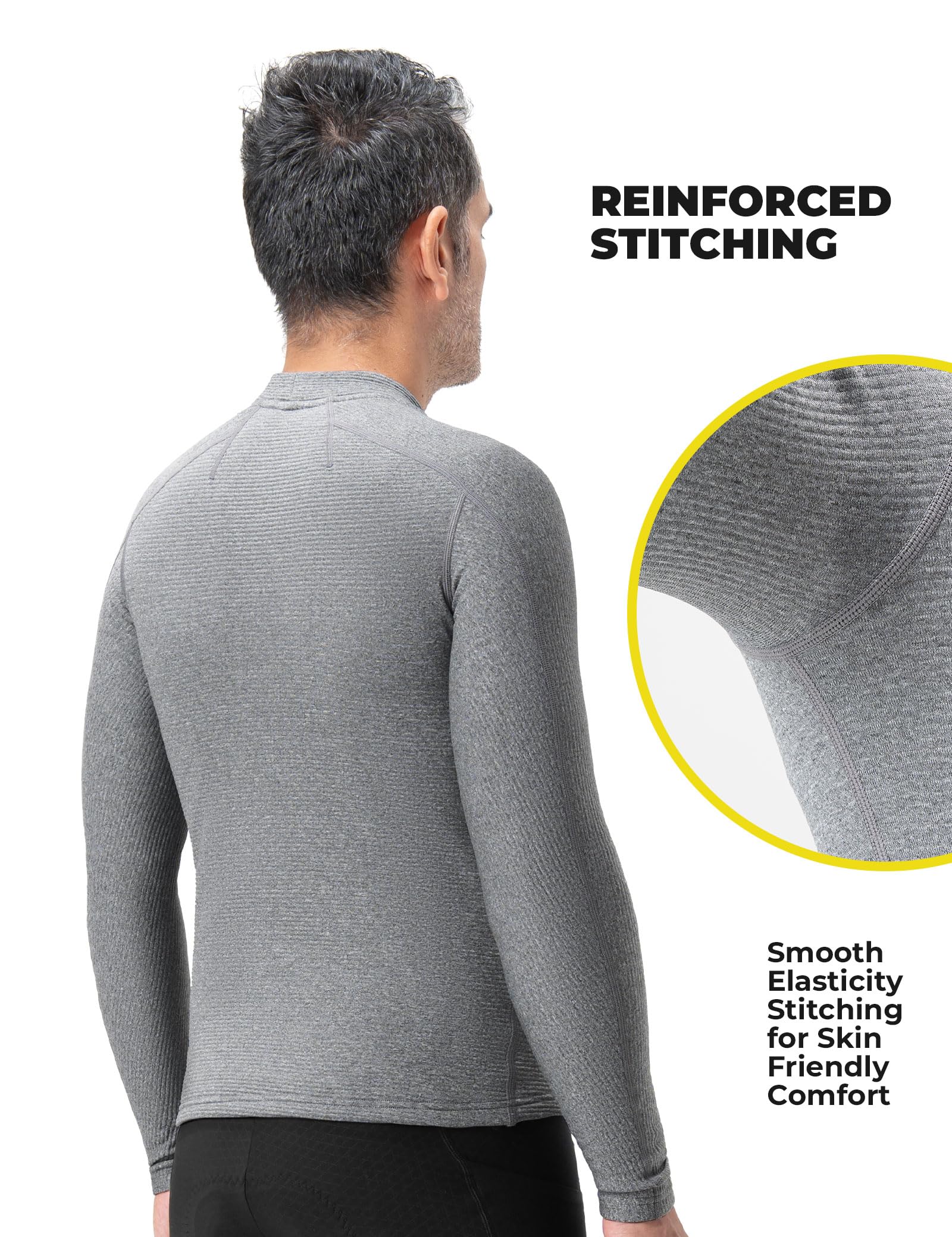 ROCKBROS Maglia Termica Uomo Intimo Inverno Bicicletta in Misto Lana Merino a Maniche Lunghe, Maglia da Ciclismo Caldo e Traspirante, Magliette per MTB Bici Corsa Sport all'Aria Aperta, Grigio