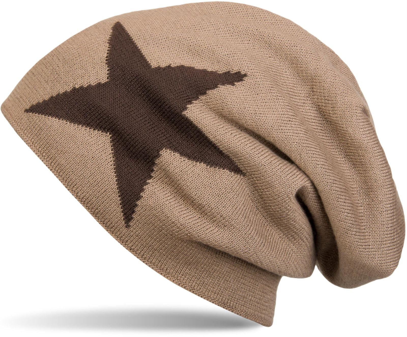 Stylebreaker Women's Brown Warm Classic Knit Beanie Hat With Star And Very Soft Fleece Inner Lining, Unisex 04024026, Colour: