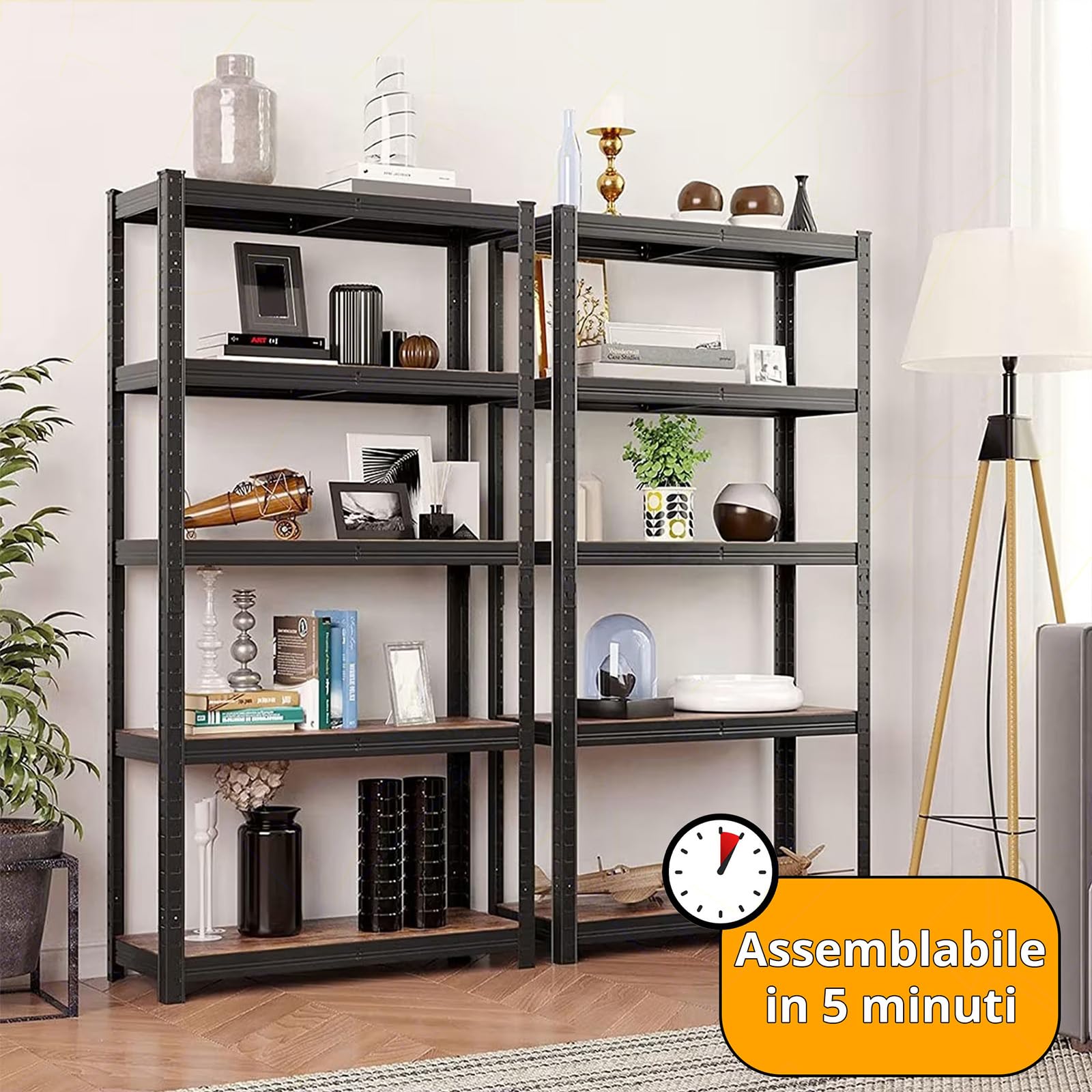 SICIGNANO CASALINGHI Scaffale in Metallo con 5 Ripiani MDF, 90x40x180 cm, Bianco (CM.75X30X173h, 1, CONFEZIONE)