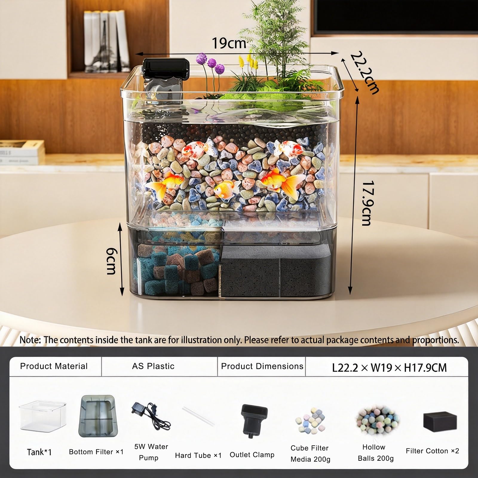 Kleines Betta Aquarium Komplettset, Aquarium-Set, Aquarium Aus Acryl Mit Filter, Pumpe,DIY-Aquascaping Für Kleine Kampffische, Ideal Für Kleine Fische, Garnelen Und Pflanzen