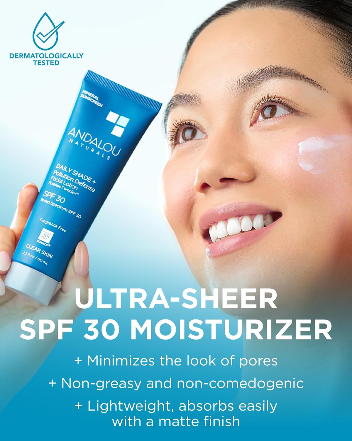 Andalou Naturals Clear Skin Mineral Face Sunscreen SPF 30 - Daily Shade Pollution Defense Facial Sunblock Lotion with Zinc Oxide - Lightweight, Non-Greasy, Non-comedogenic, Fragrance-Free - 2.7 fl oz - Image 2